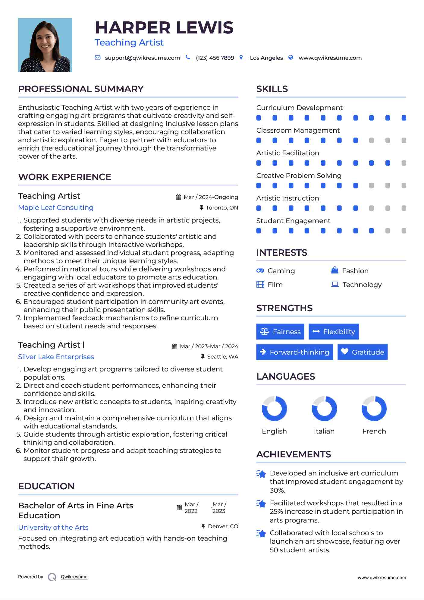 Teaching Artist Resume Template