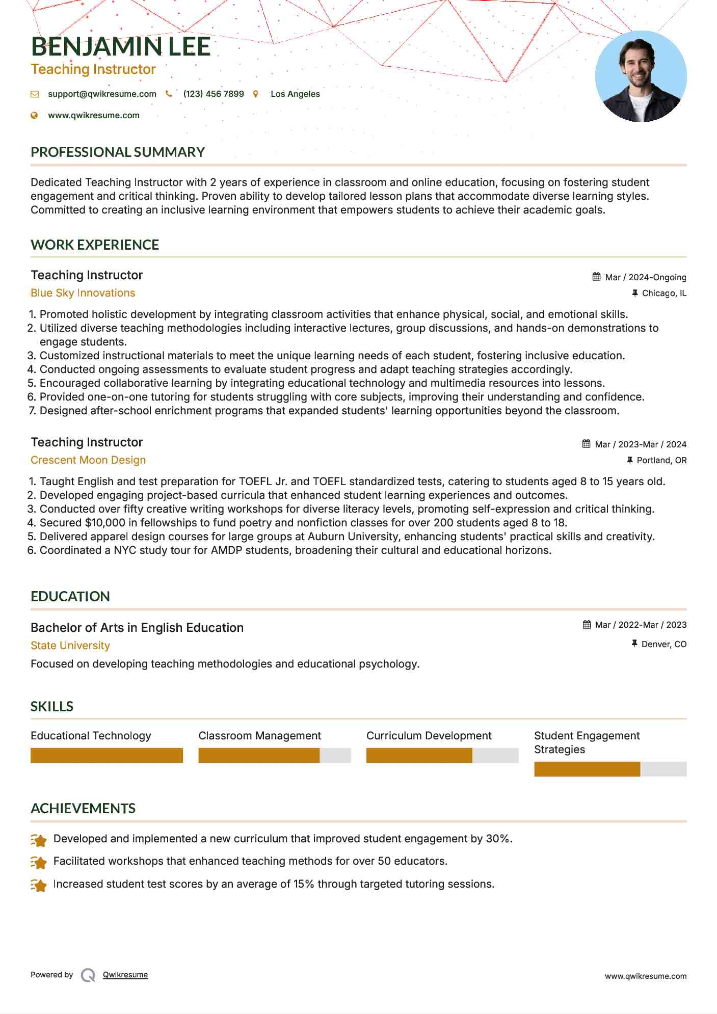Teaching Instructor Resume Template
