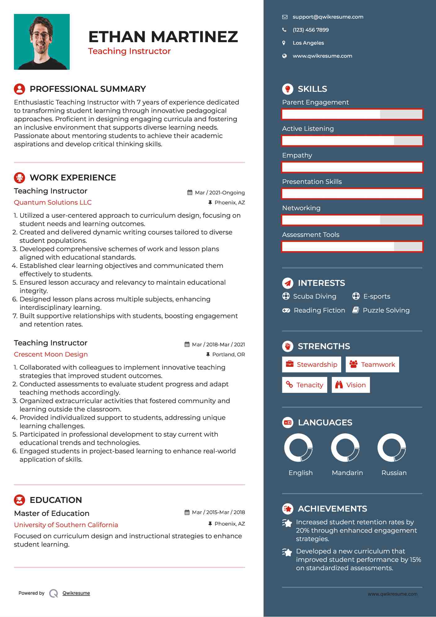 Teaching Instructor Resume Model