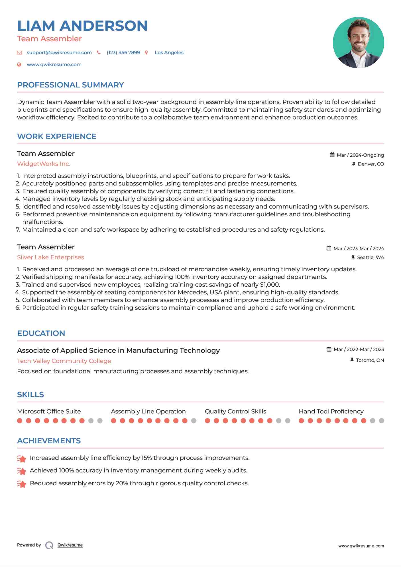 Team Assembler Resume Template