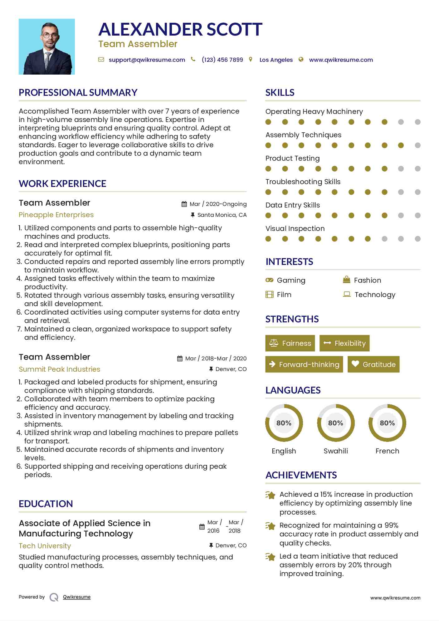 Team Assembler Resume Template