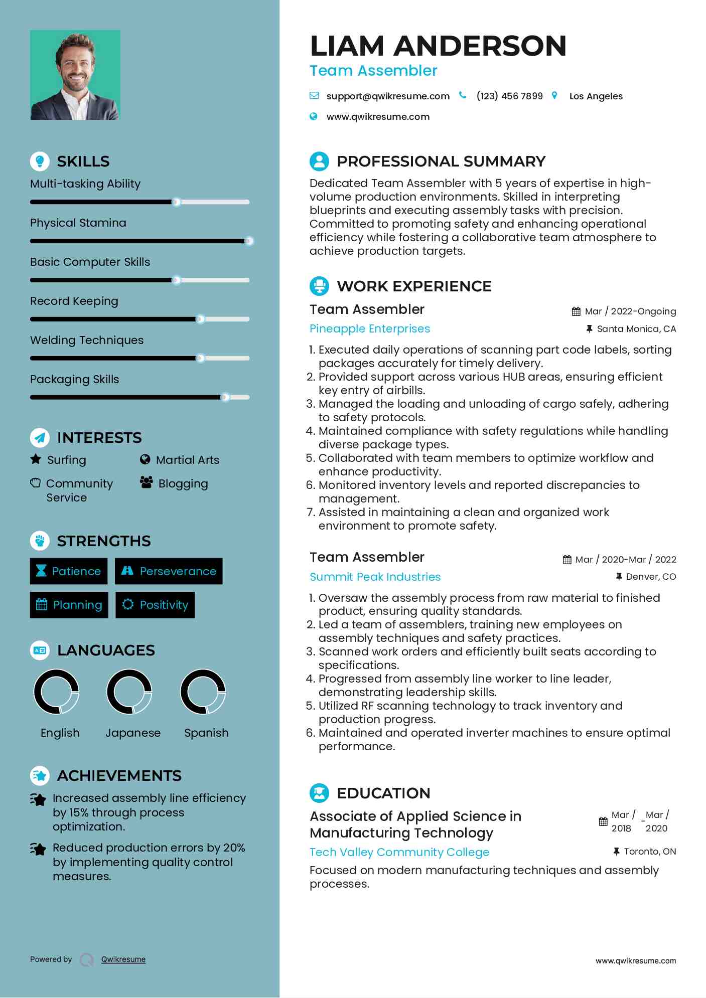 Team Assembler Resume Format