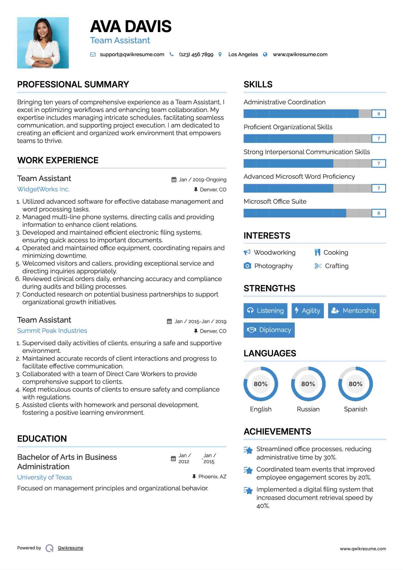 Team Assistant Resume Format