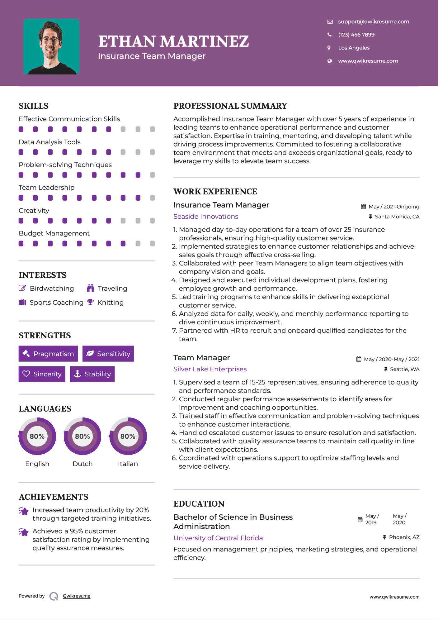 Team Manager Resume Samples QwikResume