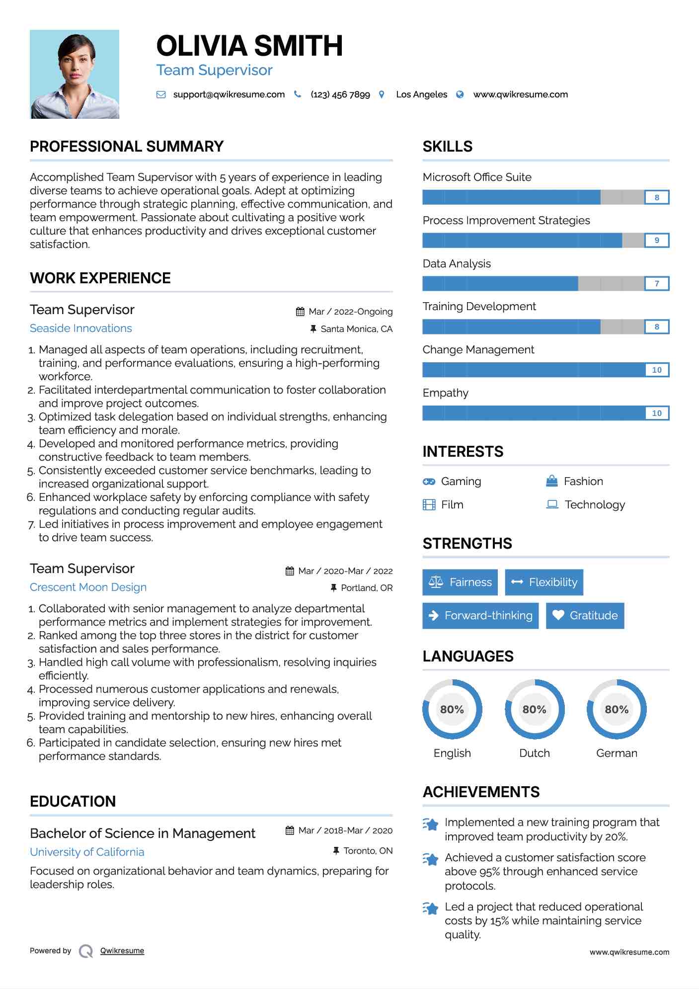 Team Supervisor Resume Example