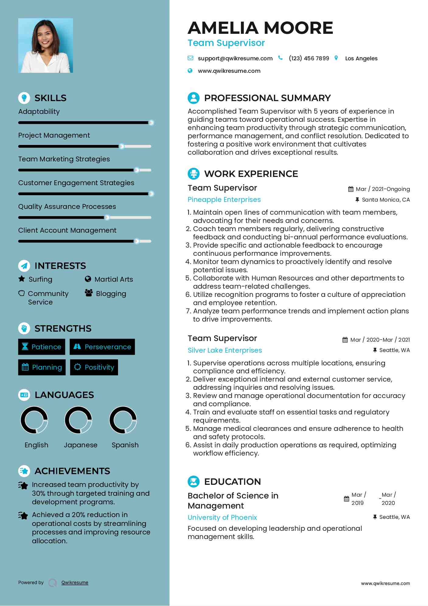 Team Supervisor Resume Format