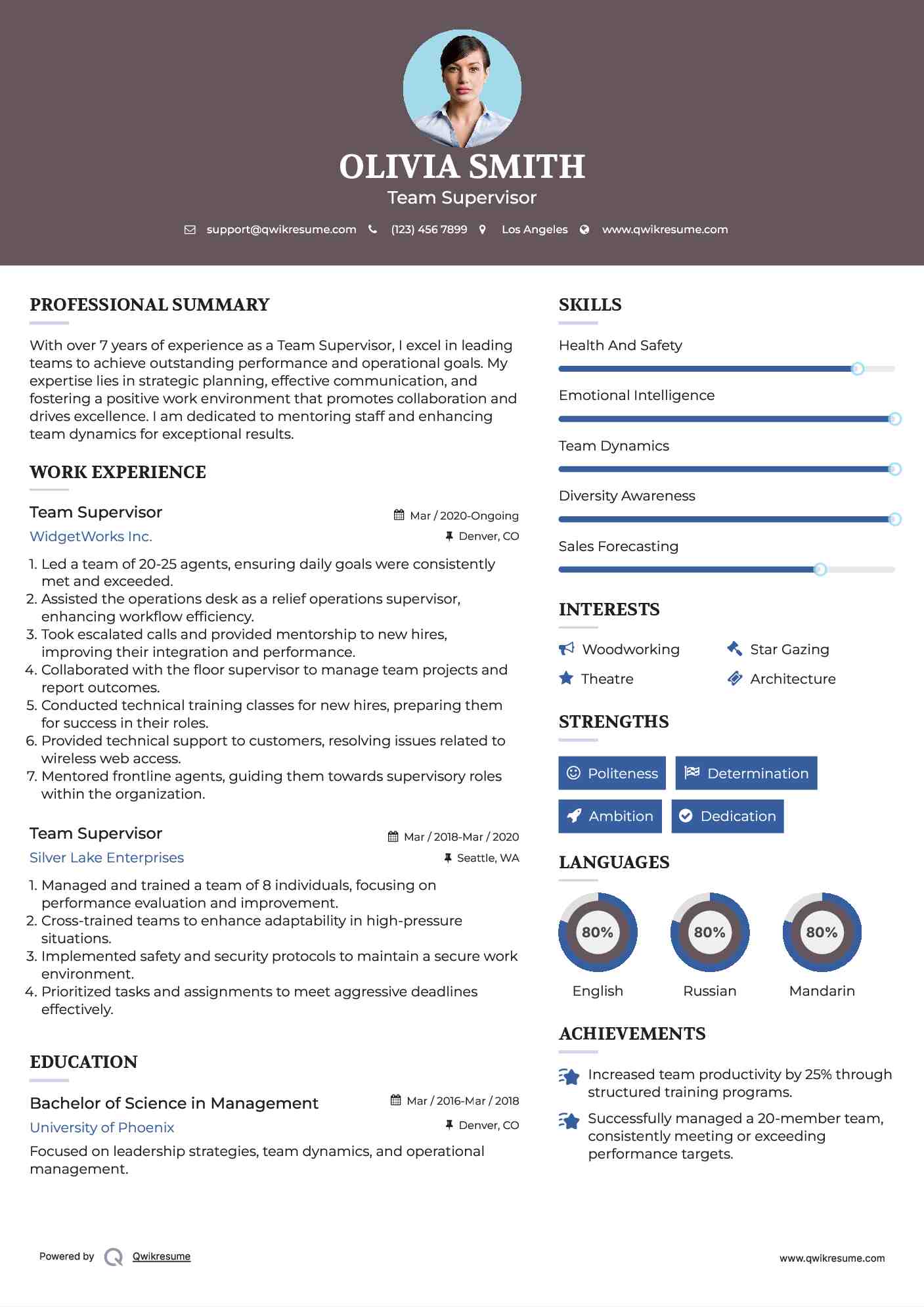 Team Supervisor Resume Model