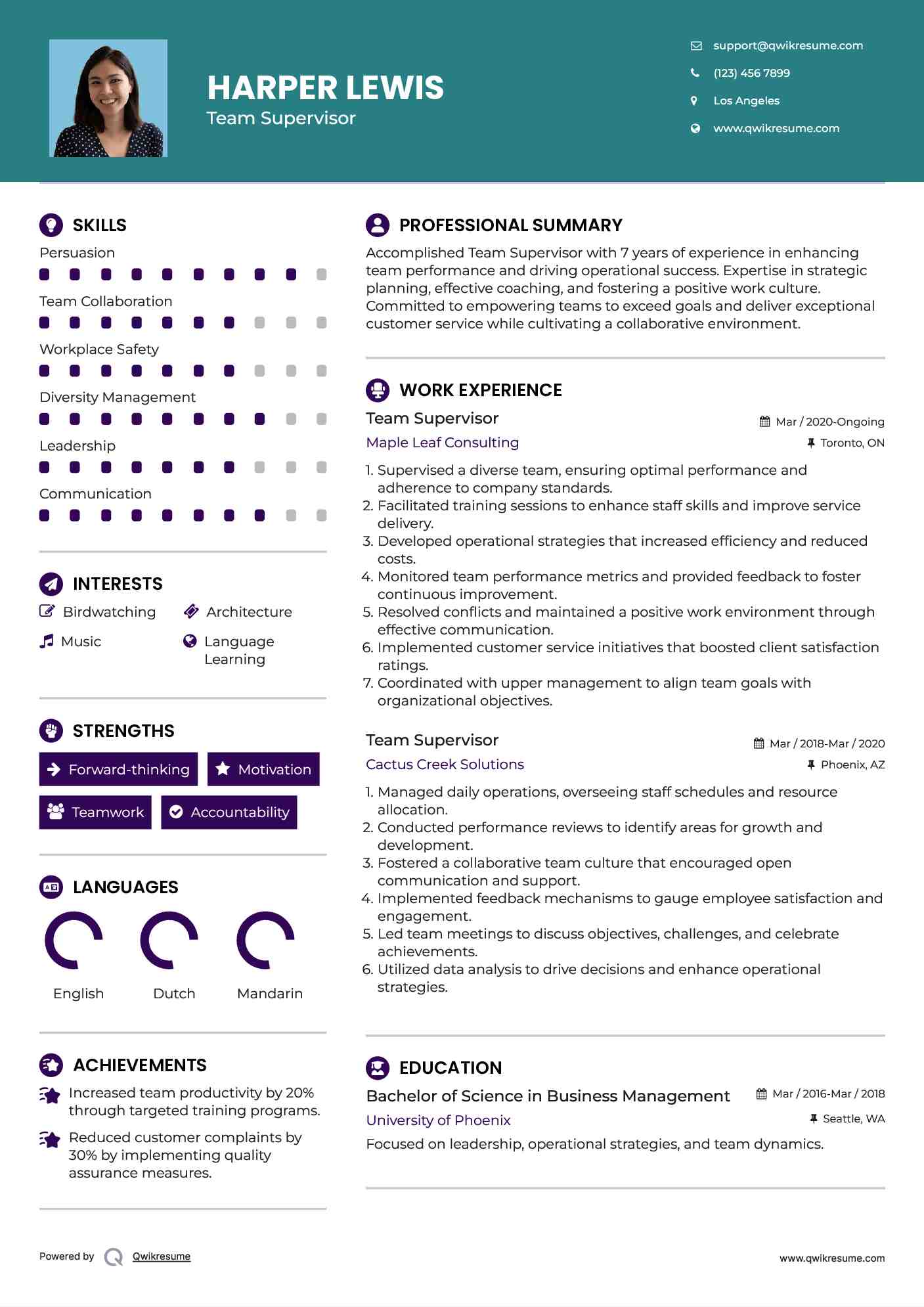 Team Supervisor Resume Template