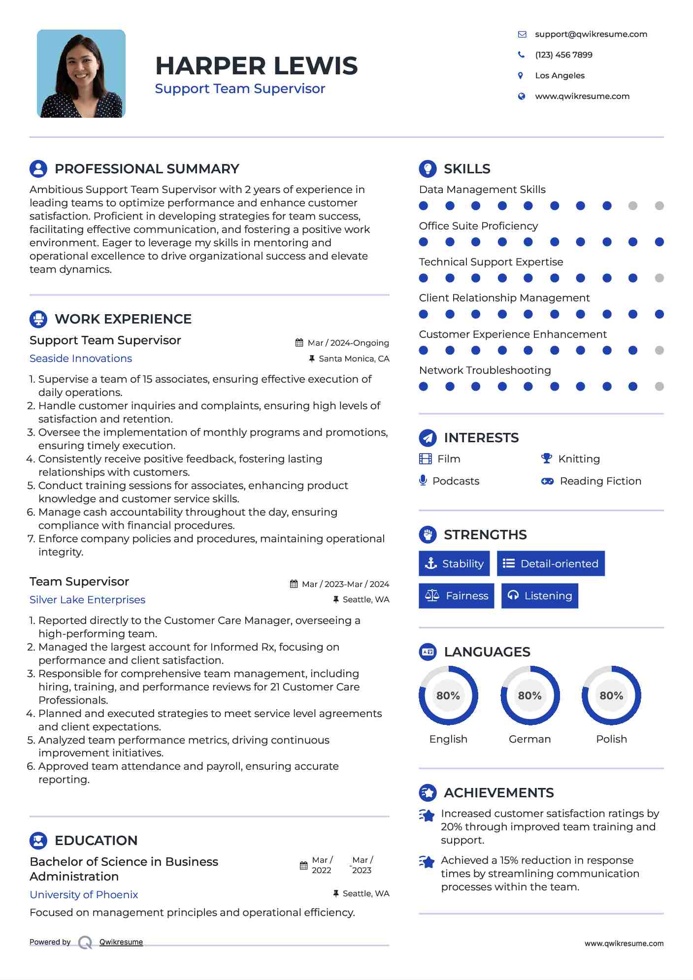 Support Team Supervisor Resume Sample