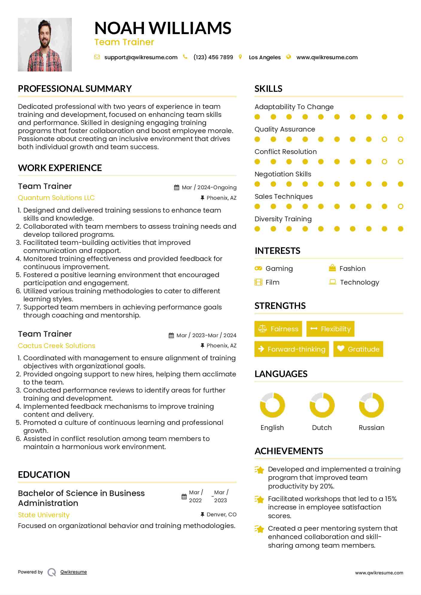 Team Trainer Resume Sample