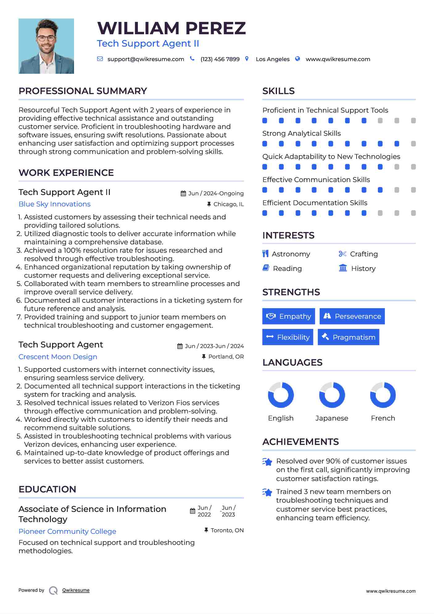 Tech Support Agent II Resume Template