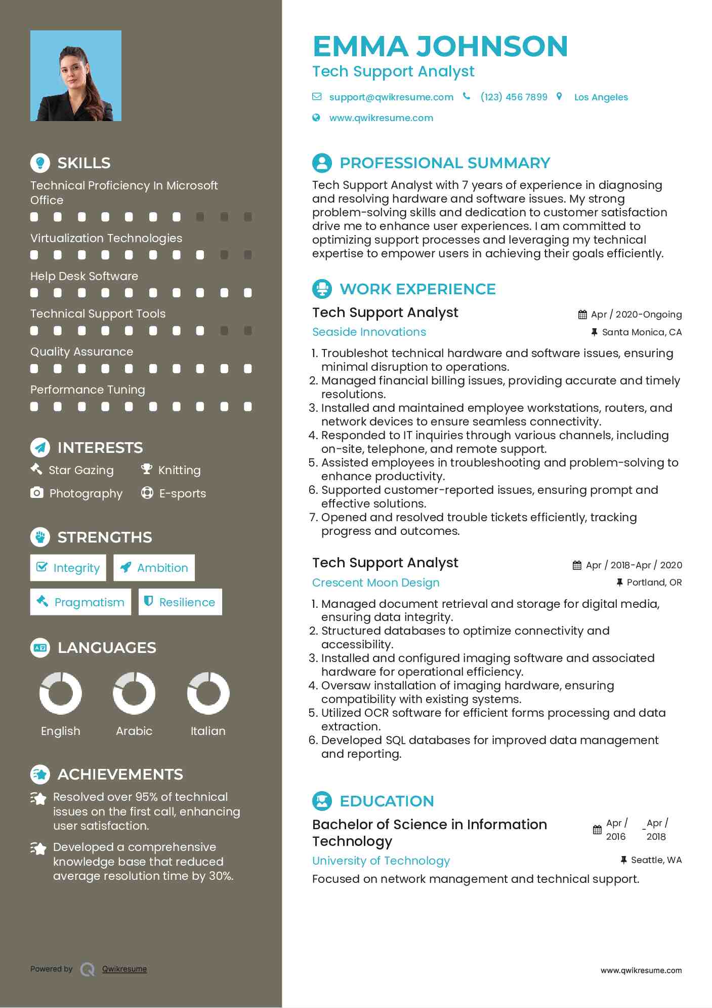 Tech Support Analyst Resume Model