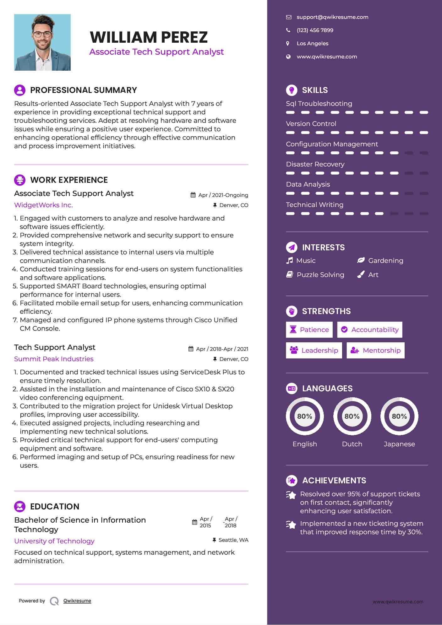 Associate Tech Support Analyst Resume Sample