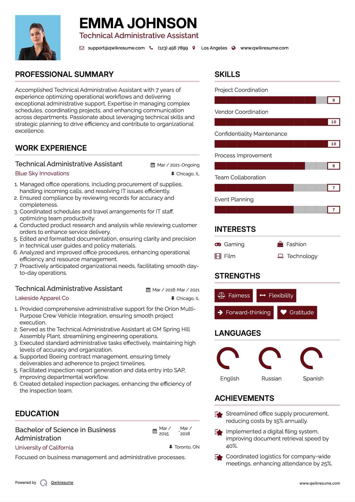 Technical Administrative Assistant Resume Format