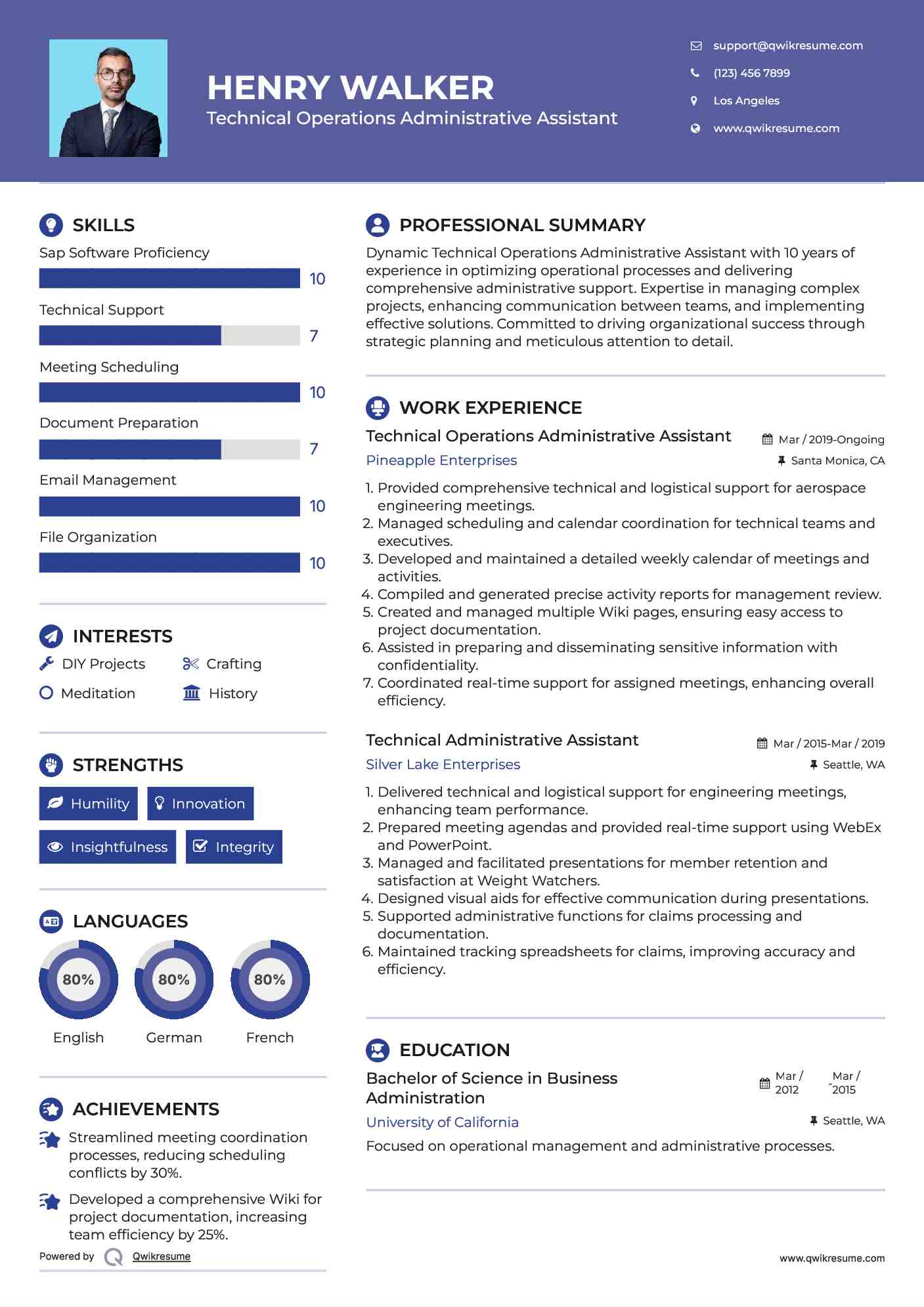 Technical Operations Administrative Assistant Resume Template
