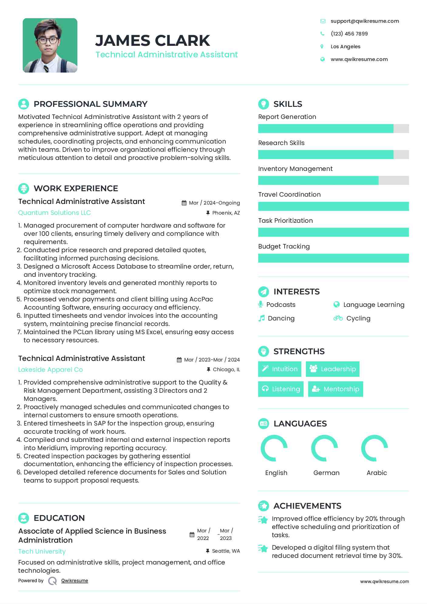 Technical Administrative Assistant Resume Example