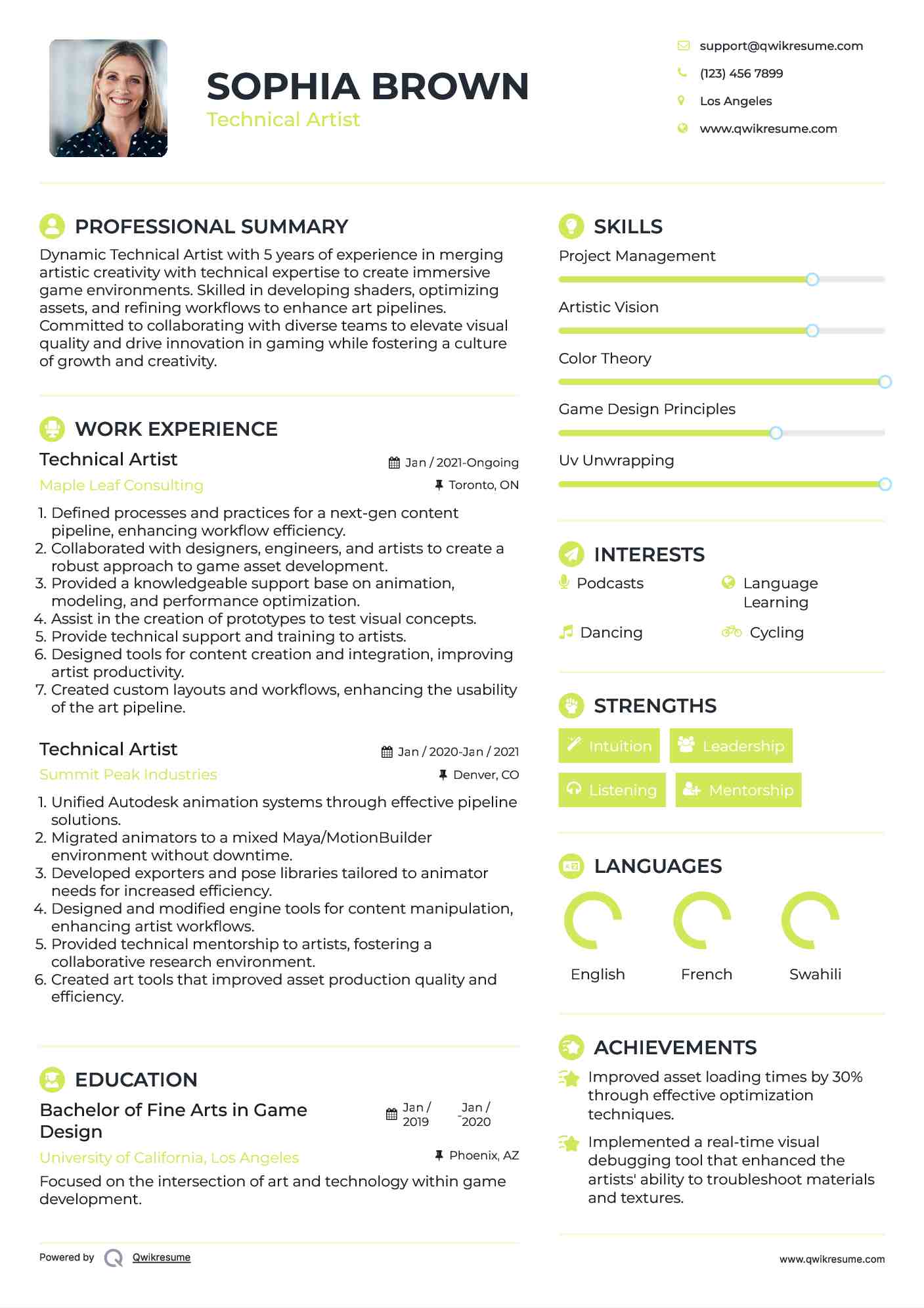 Technical Artist Resume Template