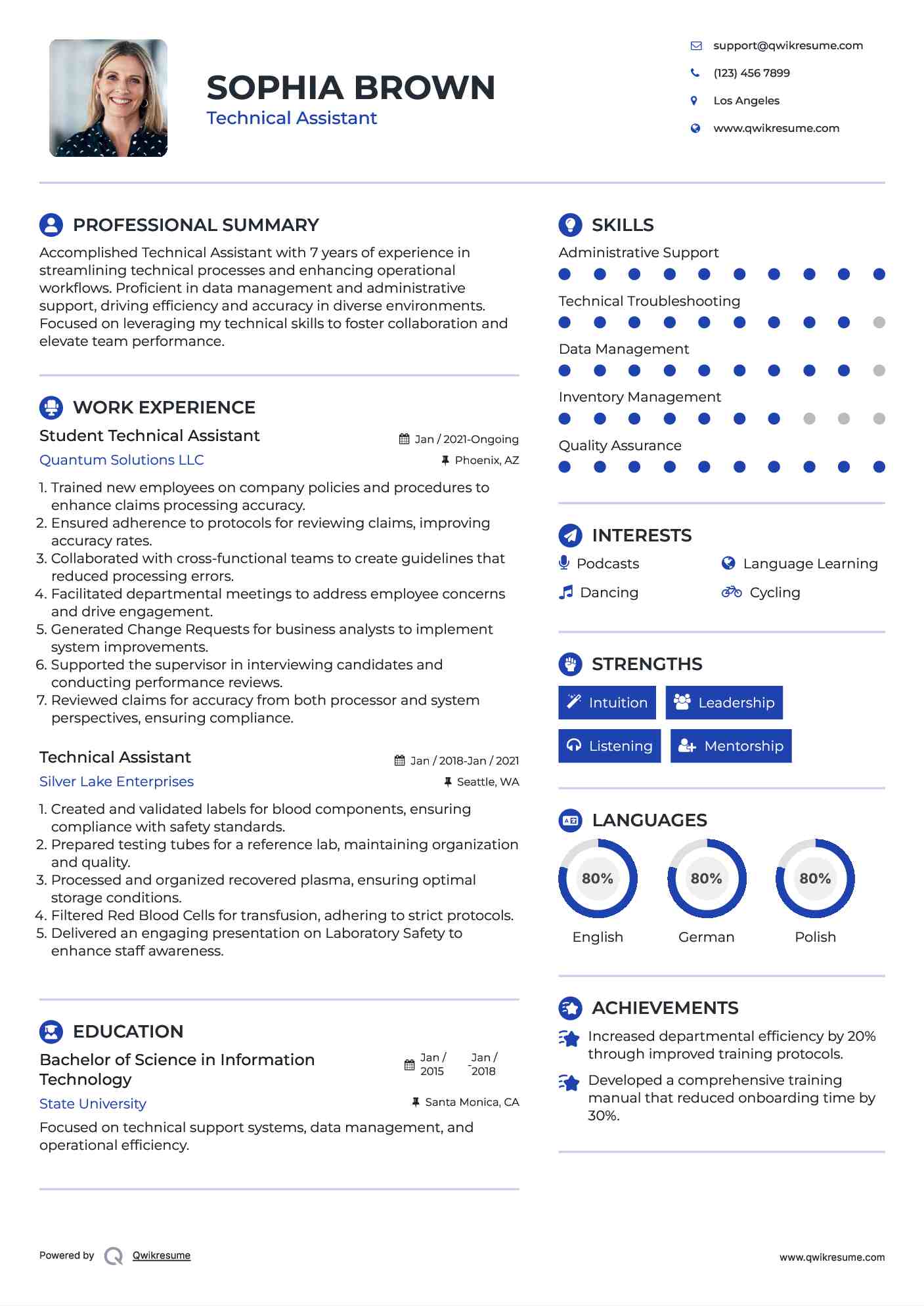 Student Technical Assistant Resume Format
