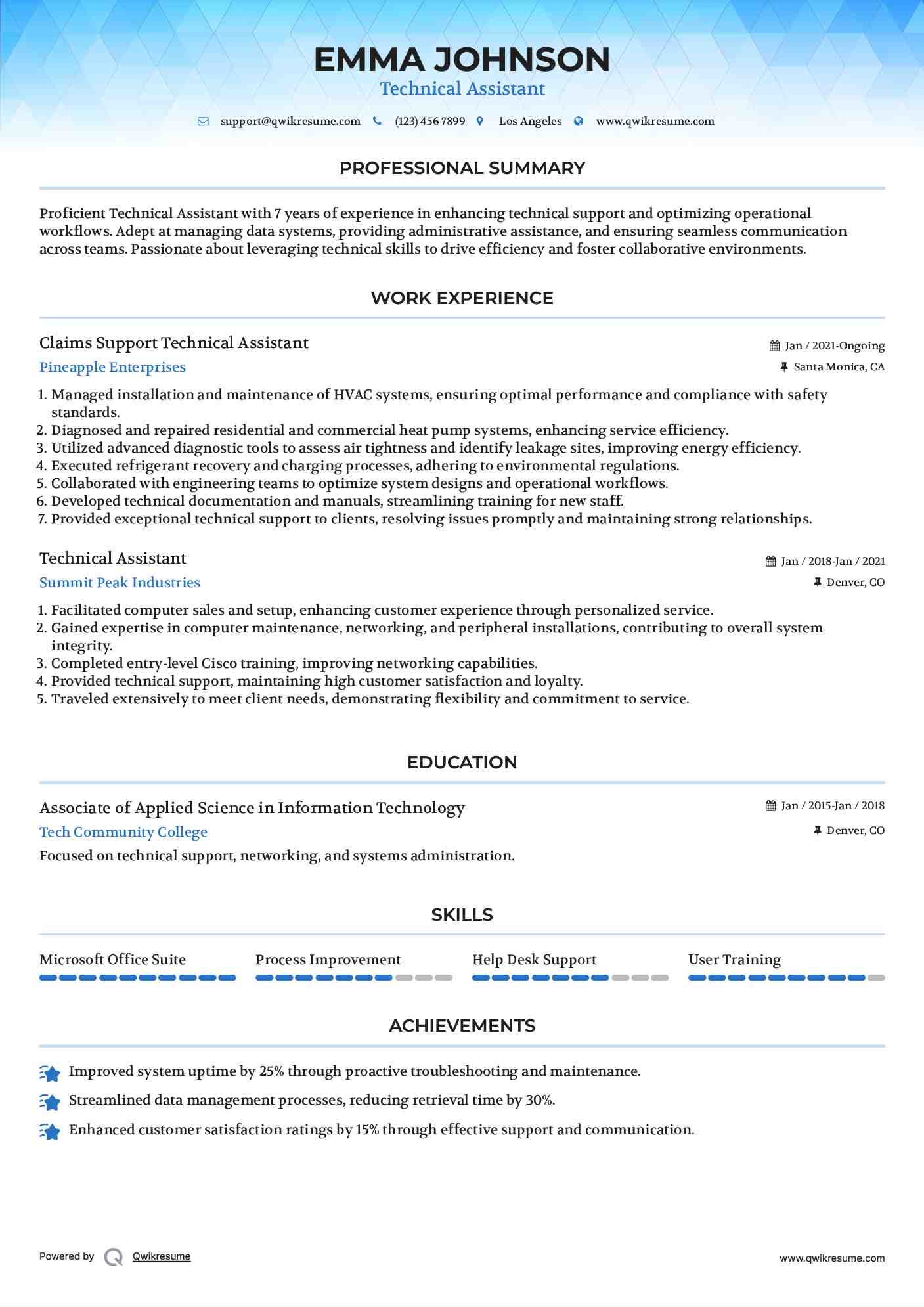 Claims Support Technical Assistant Resume Template