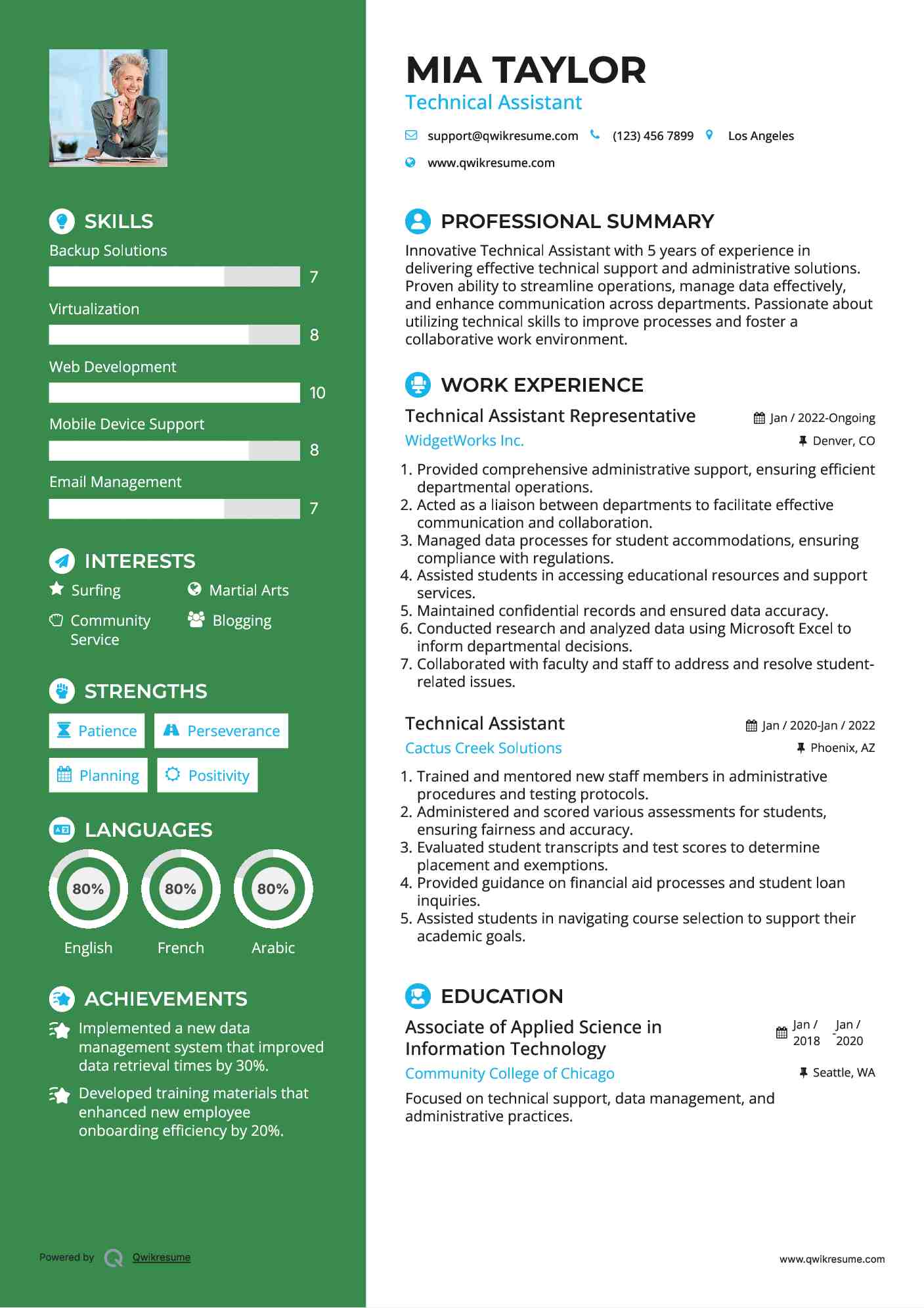 Technical Assistant Representative Resume Template