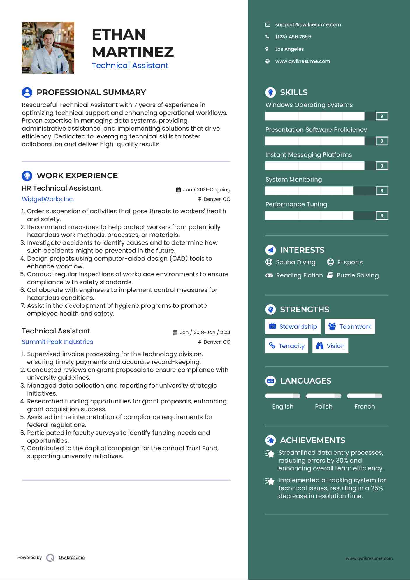 HR Technical Assistant Resume Model