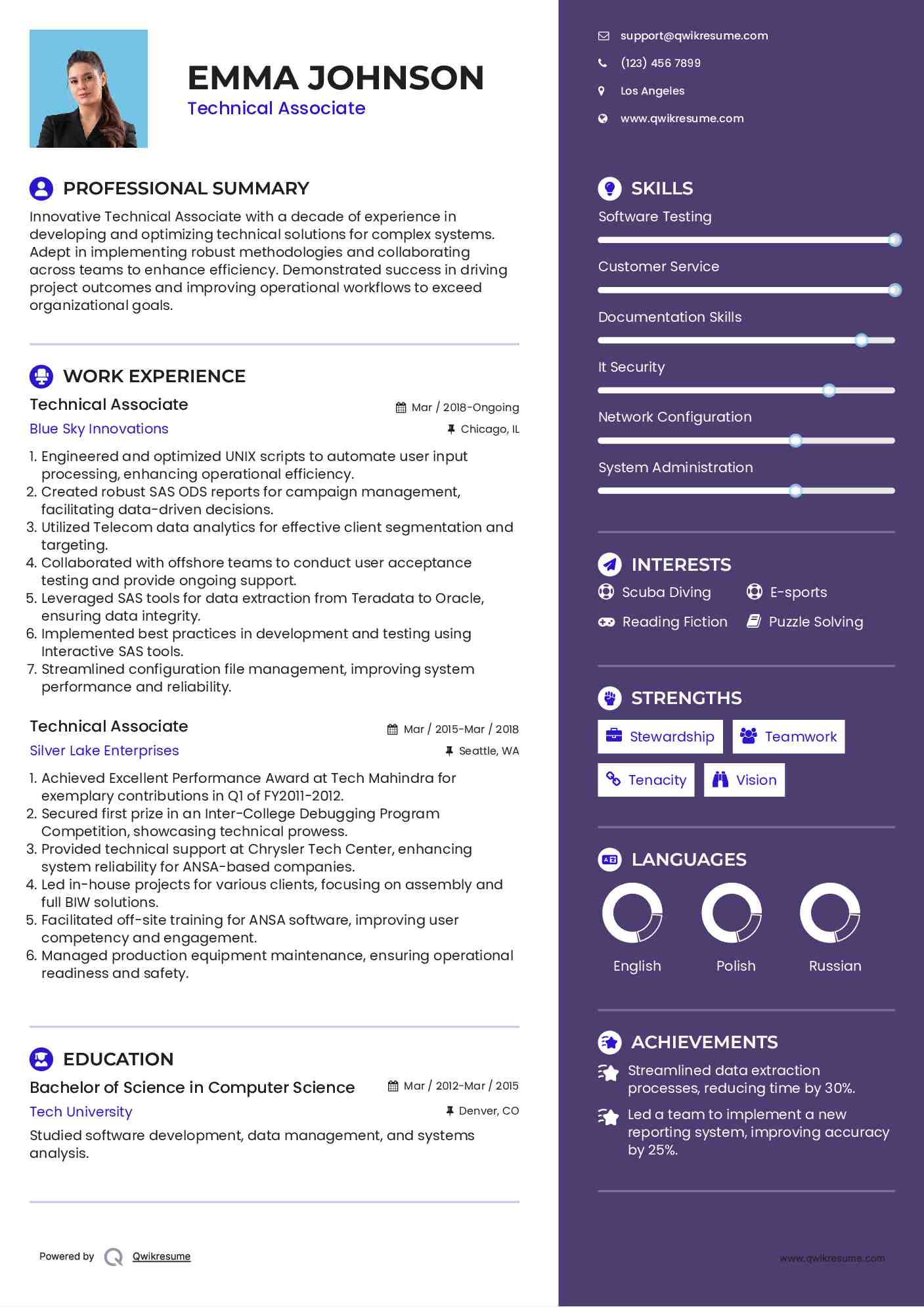 Technical Associate Resume Model