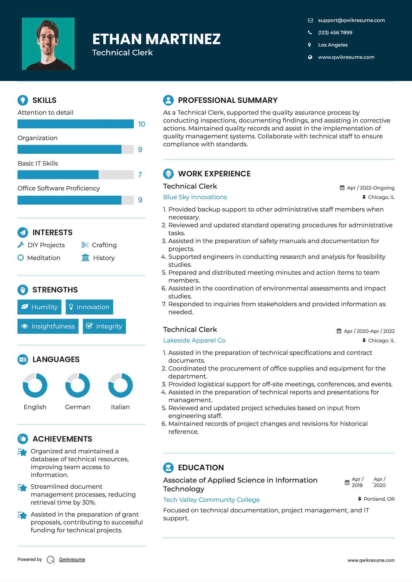 Technical Clerk Resume Format