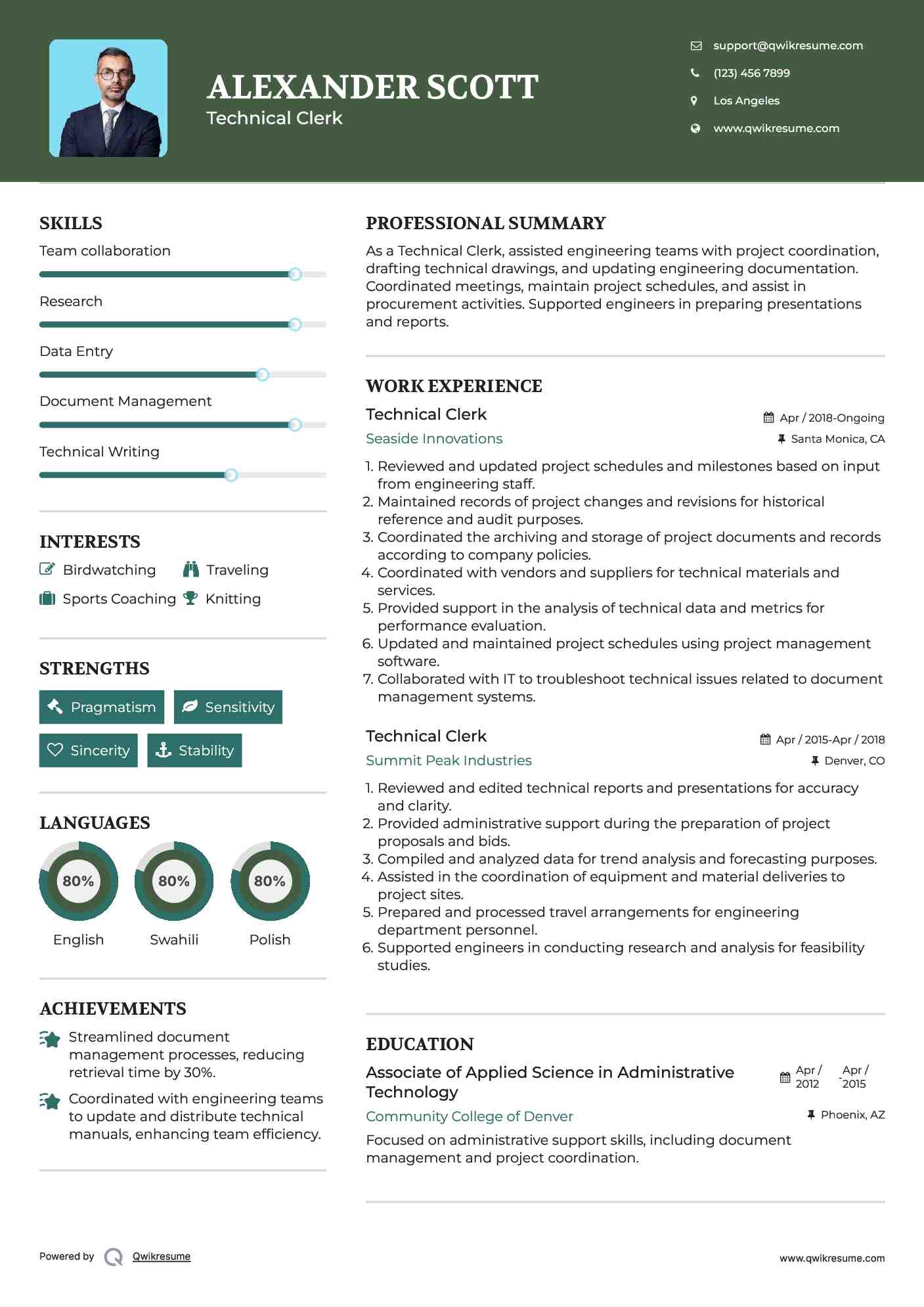 Technical Clerk Resume Template