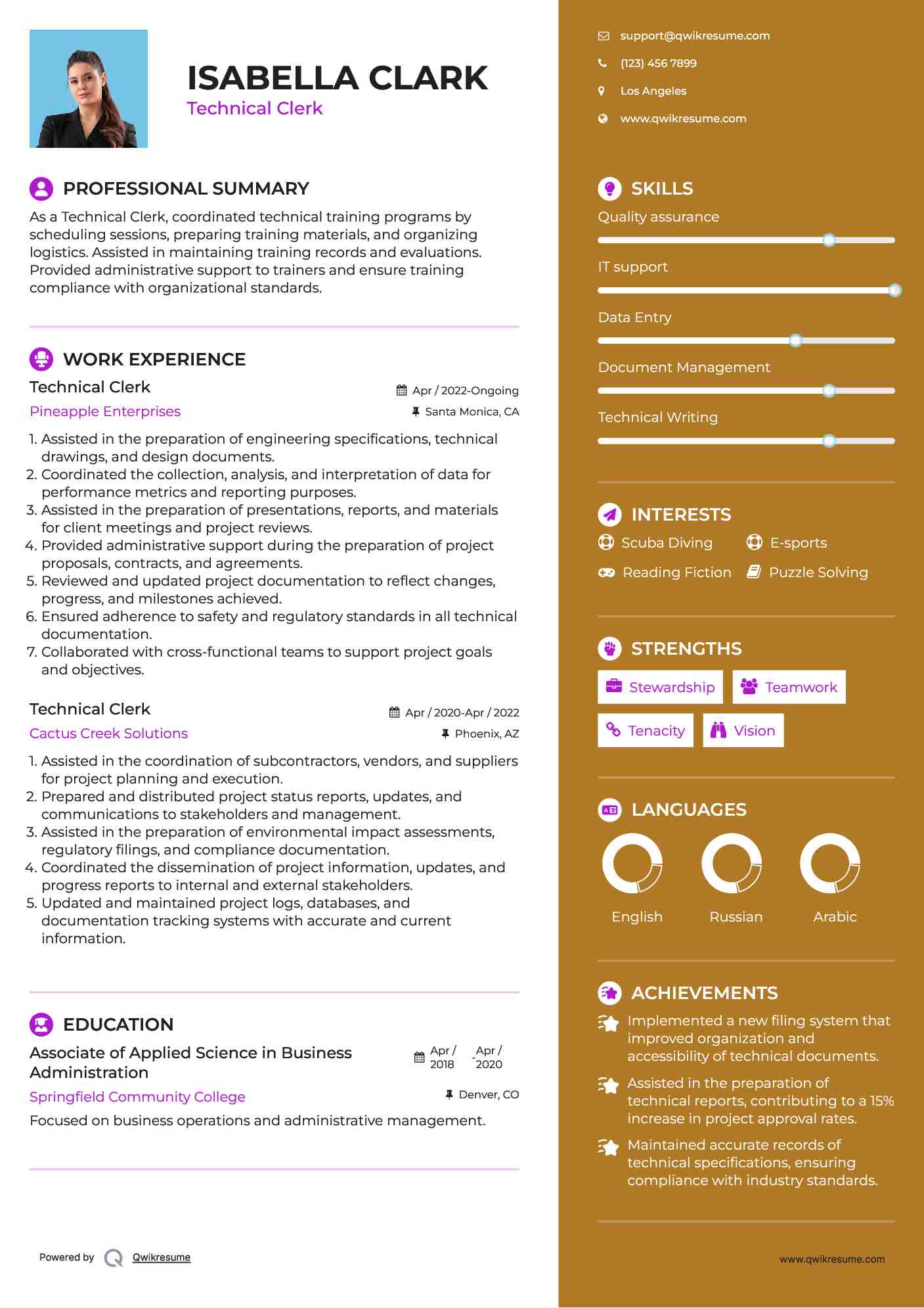 Technical Clerk Resume Model