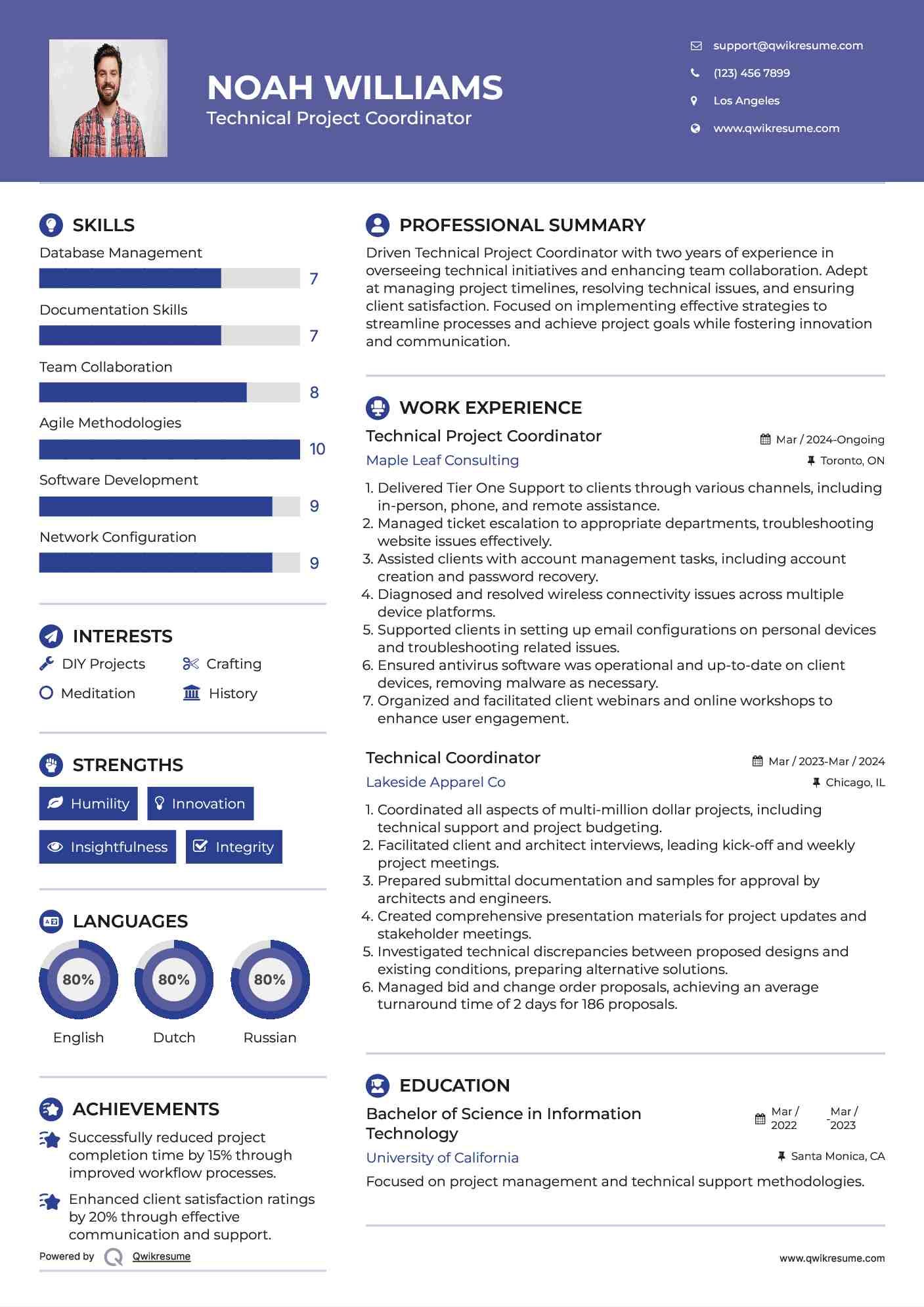 Technical Project Coordinator Resume Template