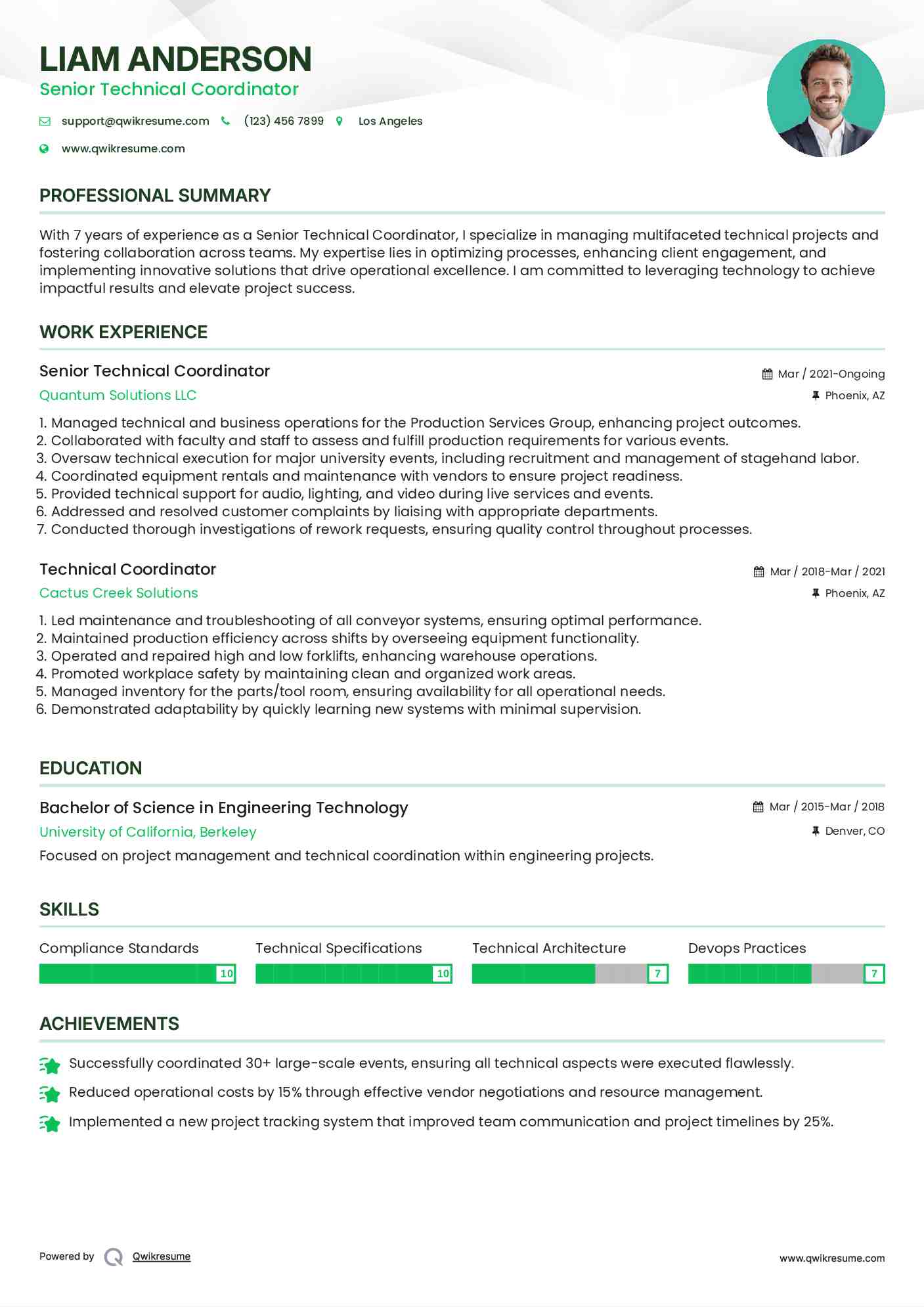 Senior Technical Coordinator Resume Example