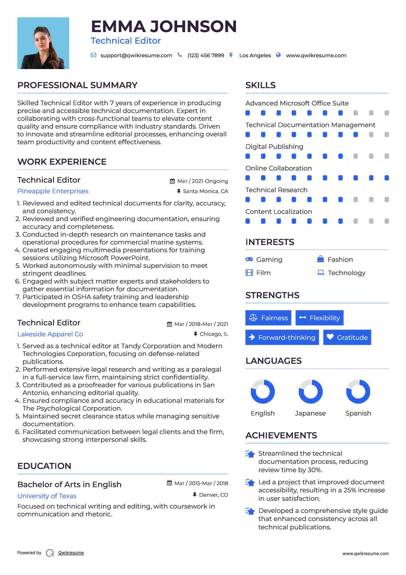 Technical Editor Resume Sample