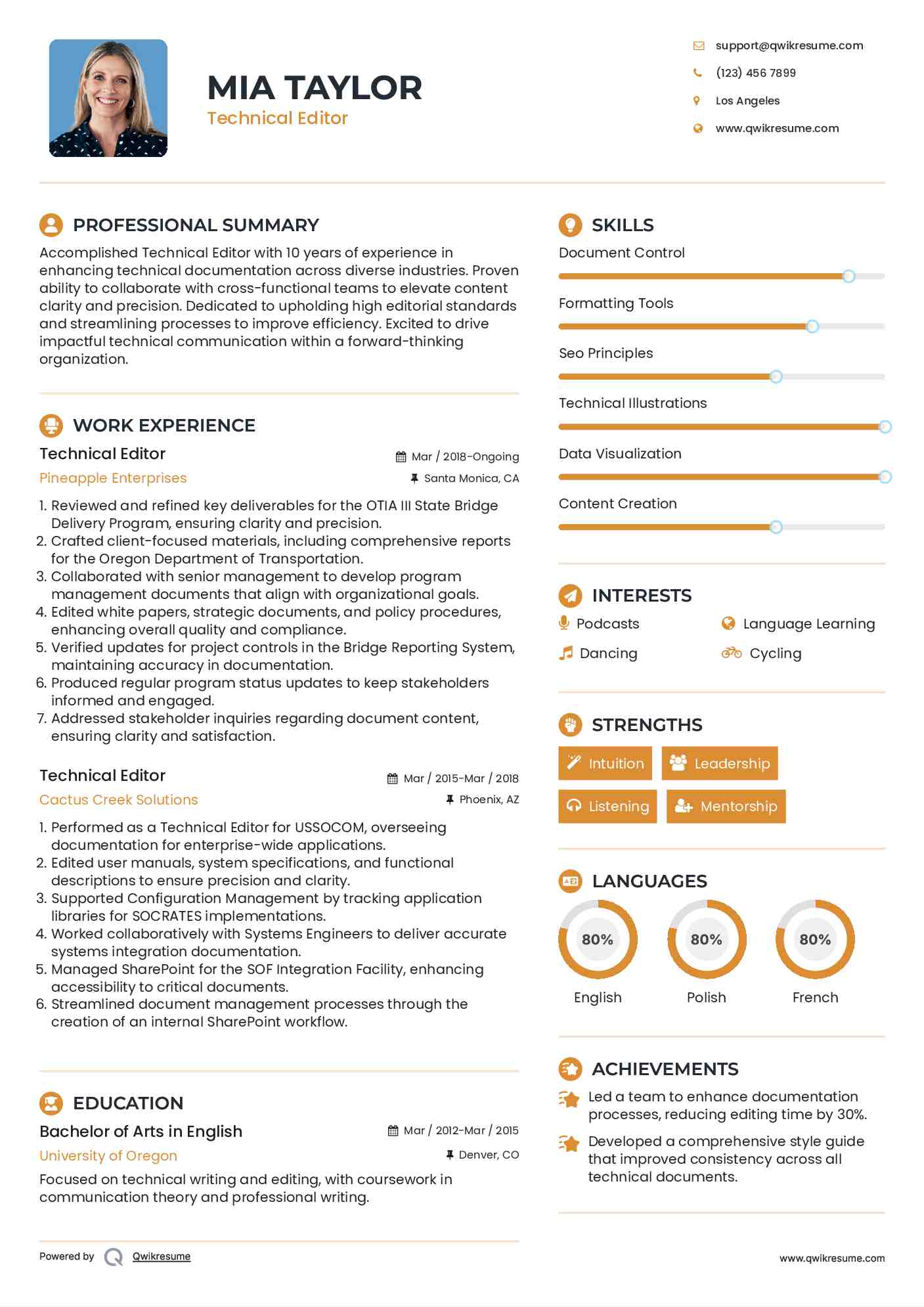 Technical Editor Resume Sample