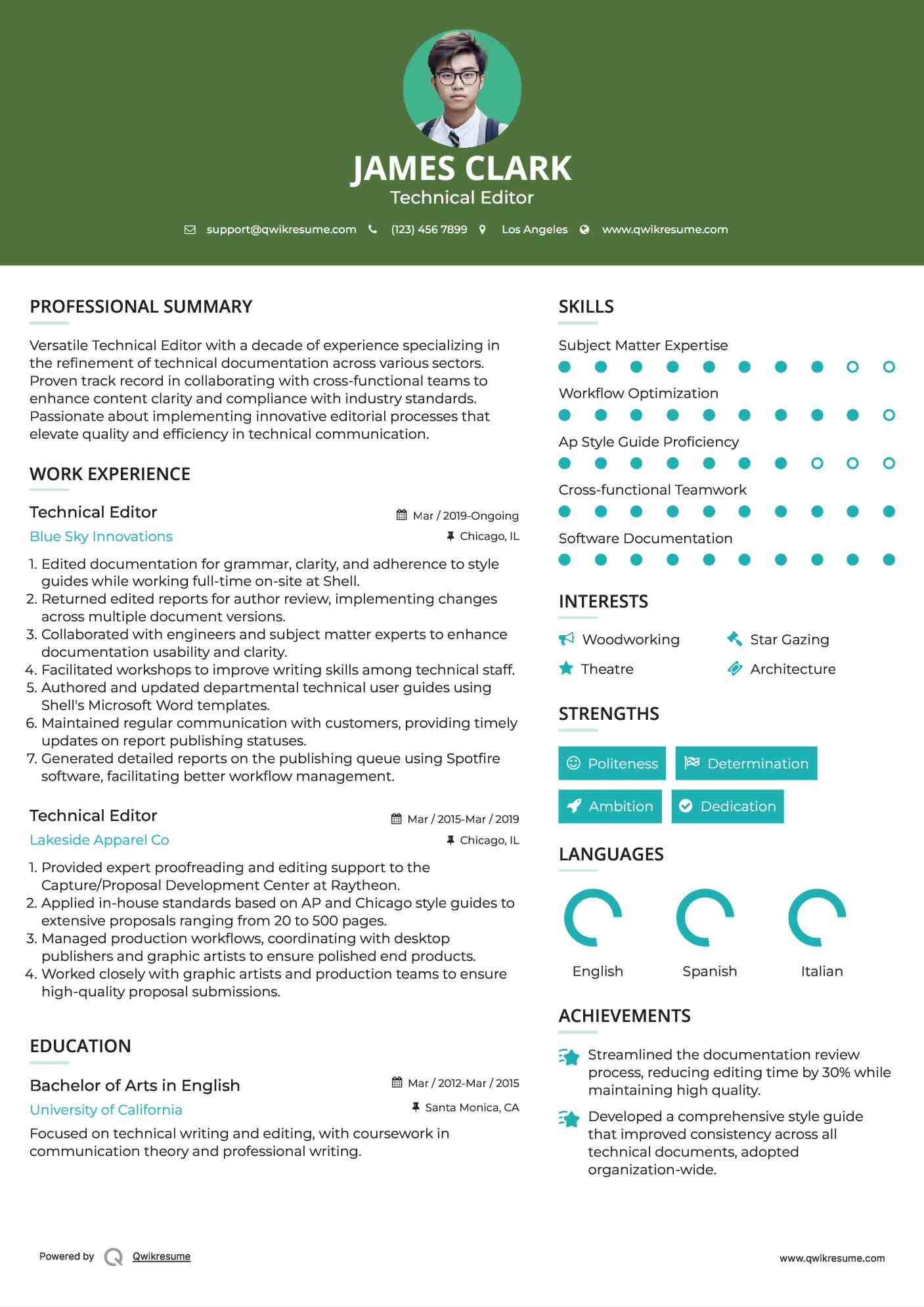 Technical Editor Resume Example