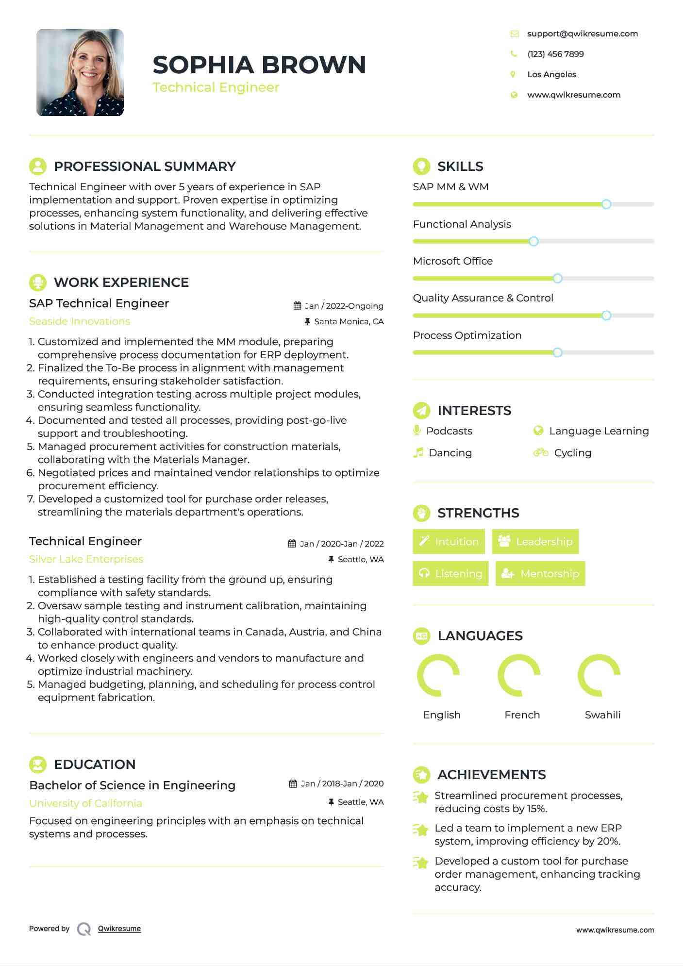 SAP Technical Engineer Resume Sample