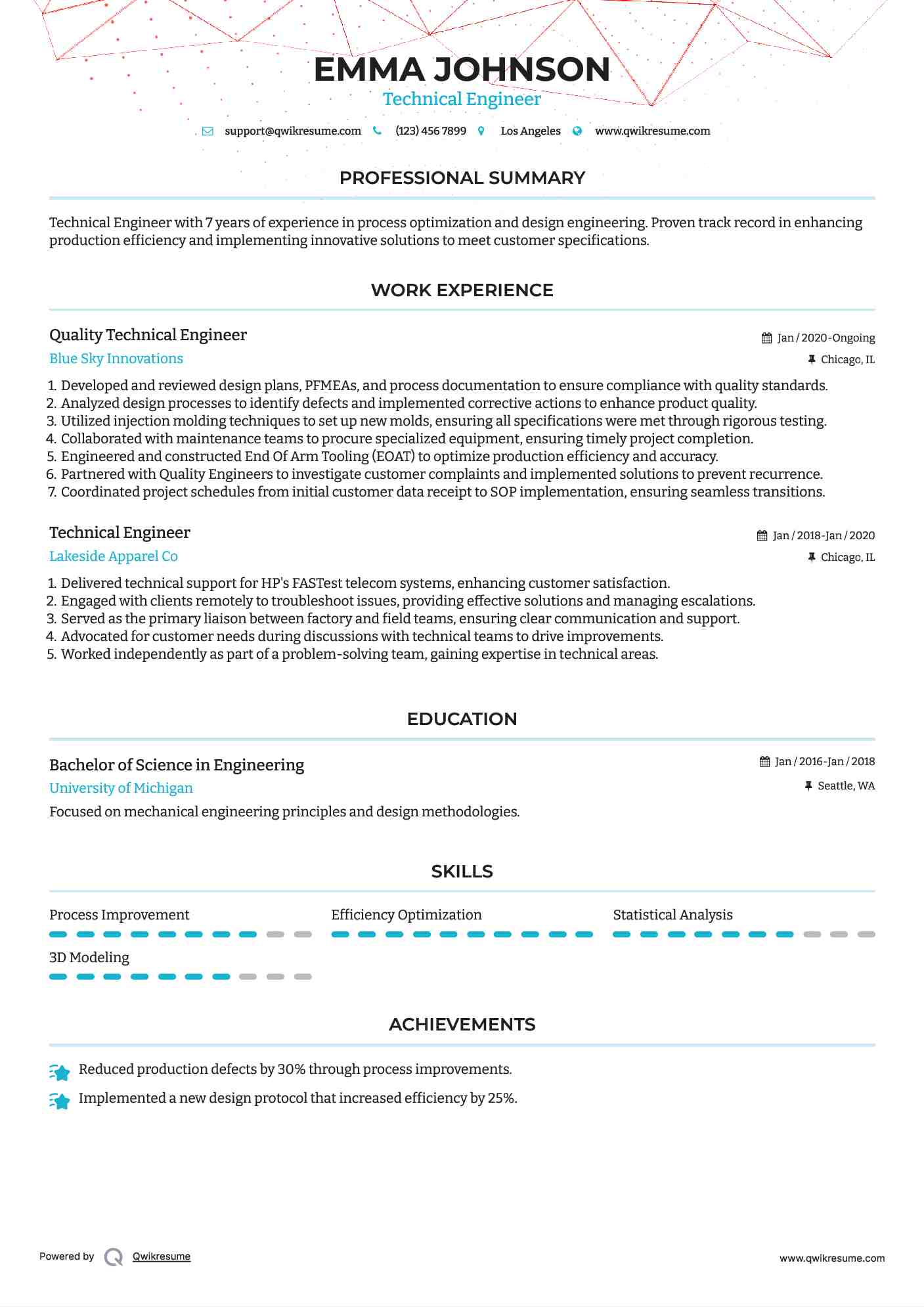 Quality Technical Engineer Resume Model