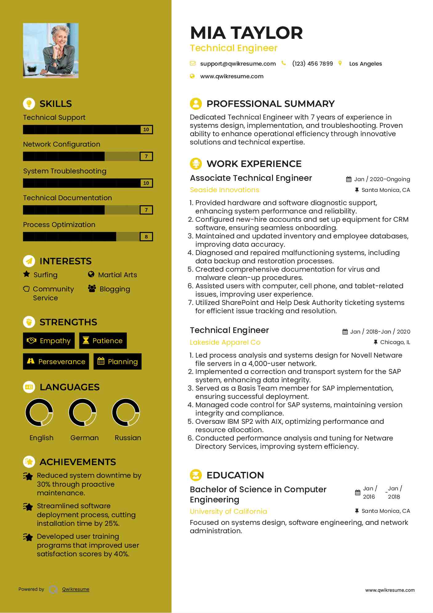 Associate Technical Engineer Resume Sample