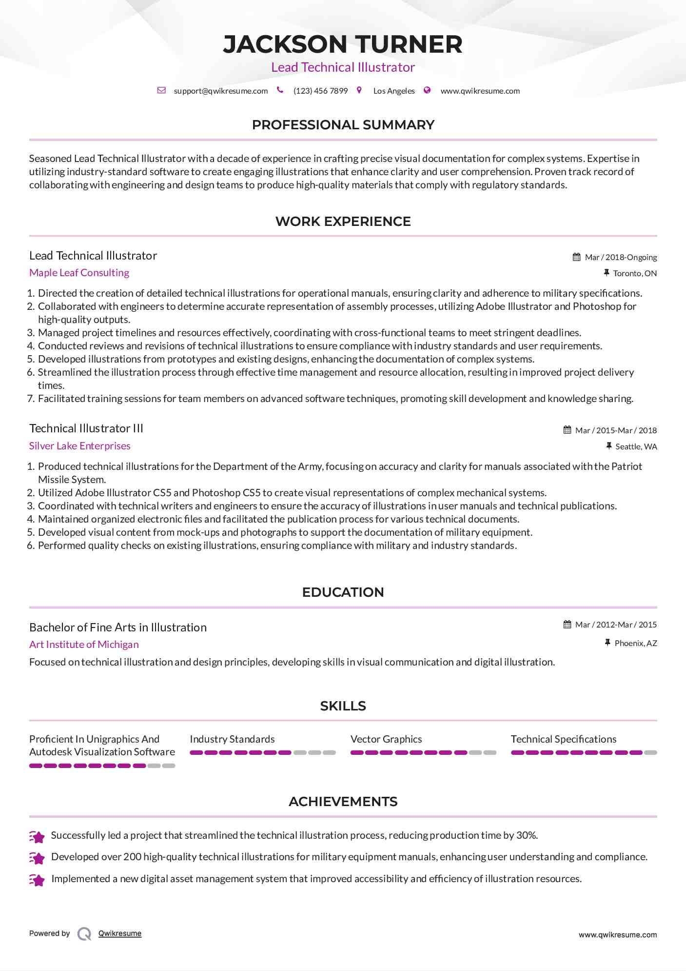 Lead Technical Illustrator Resume Format