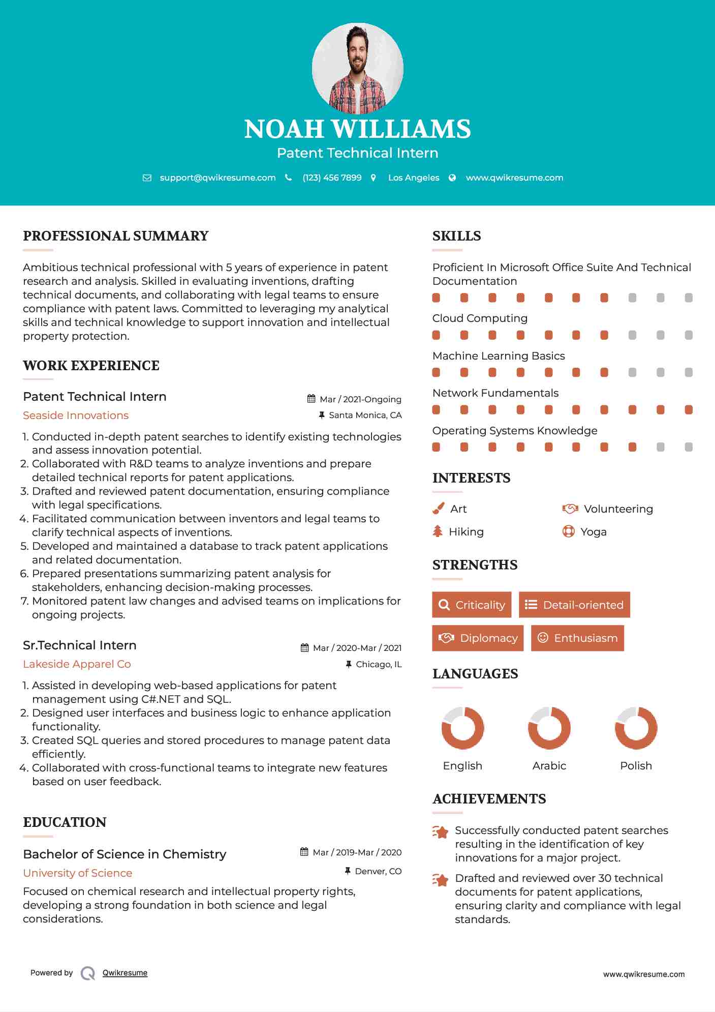 Patent Technical Intern
 Resume Sample