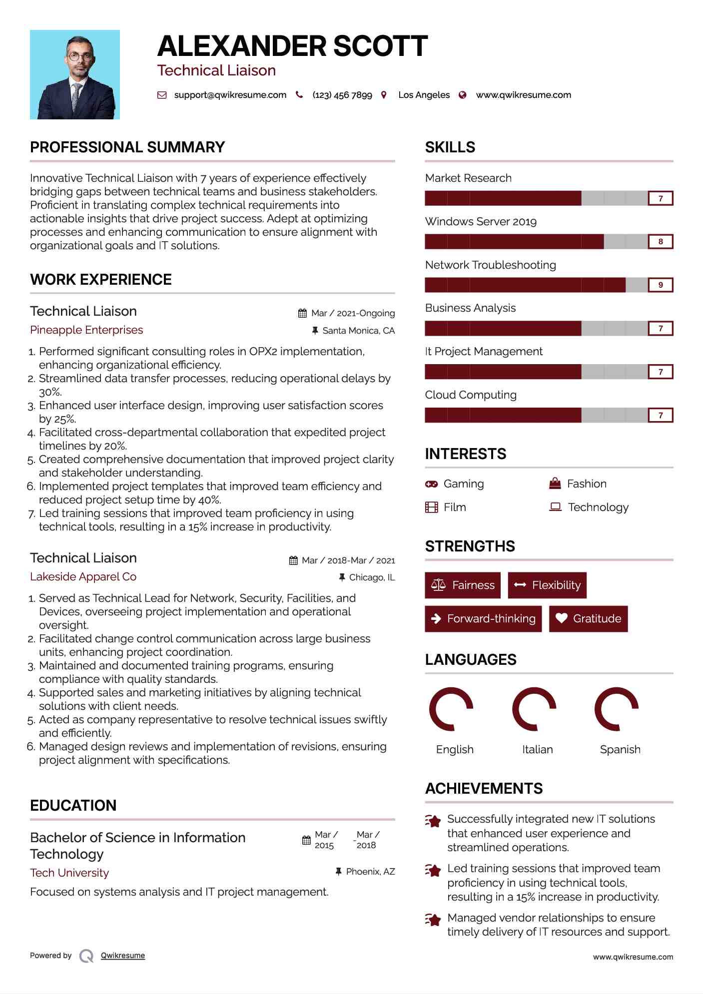 Technical Liaison Resume Sample