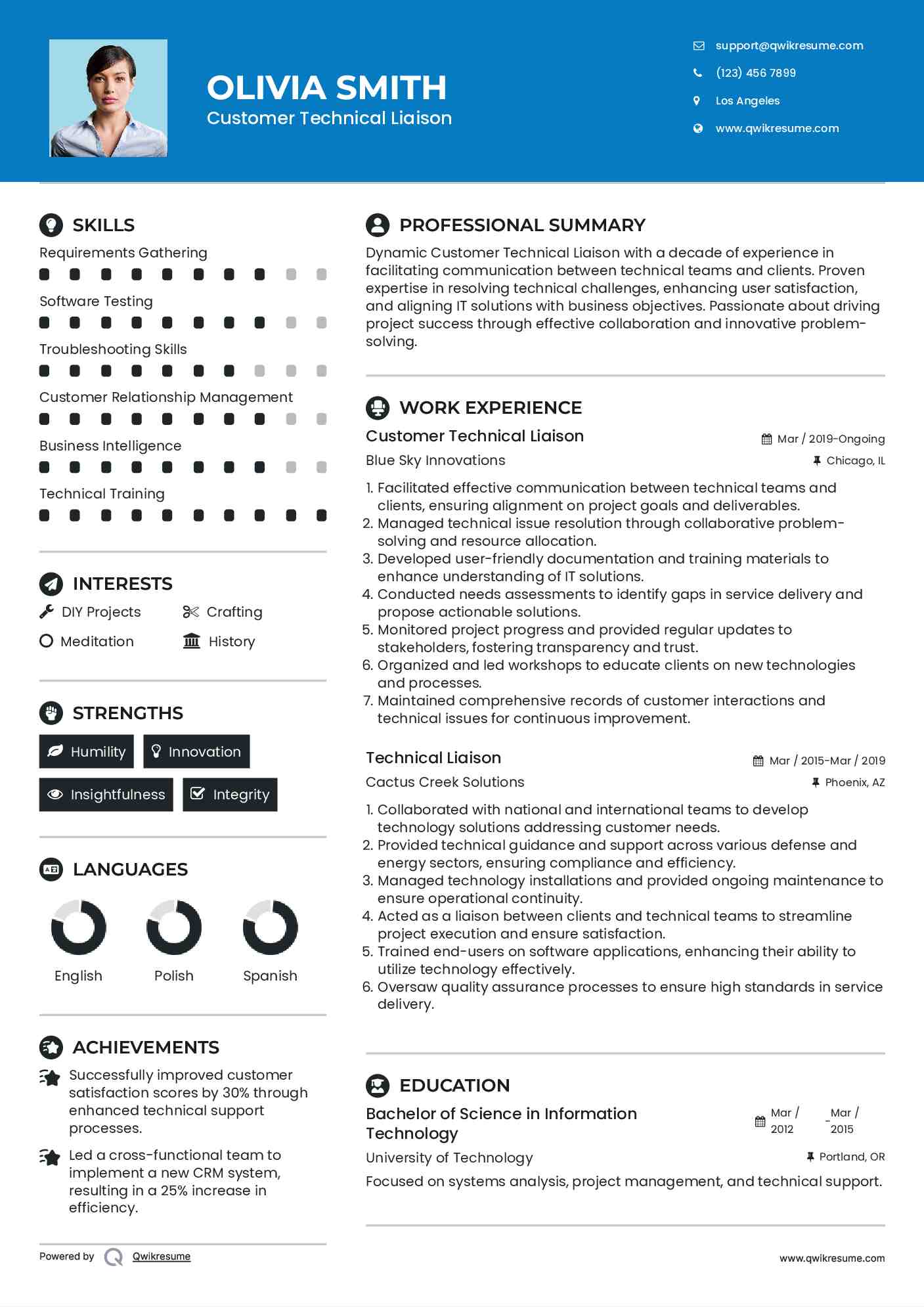 Customer Technical Liaison

 Resume Example