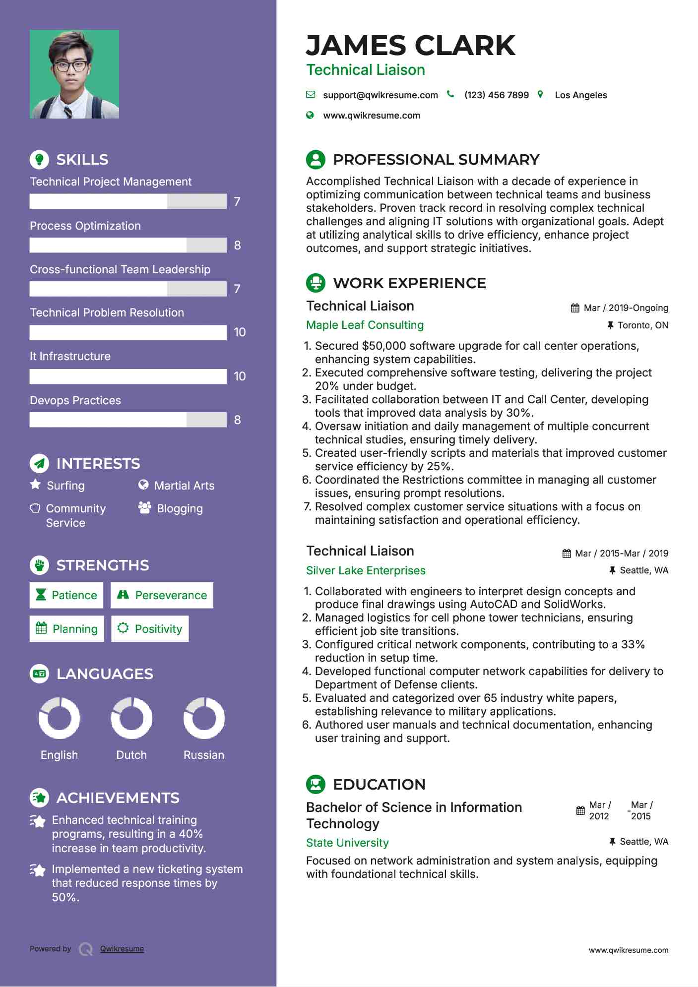 Technical Liaison Resume Example