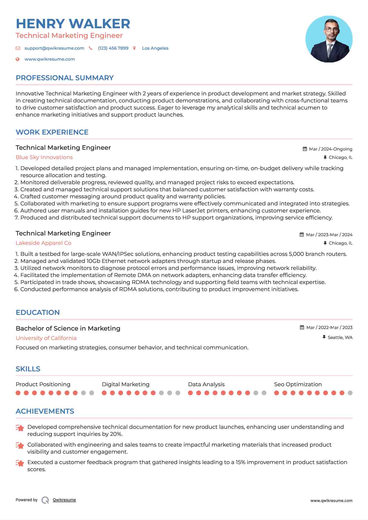 Technical Marketing Engineer Resume Template