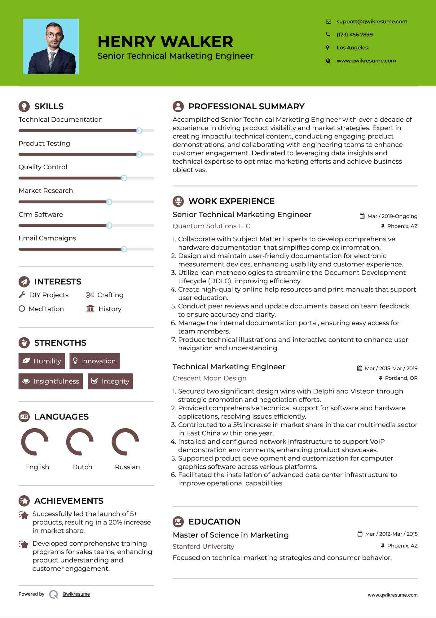 Senior Technical Marketing Engineer Resume Sample