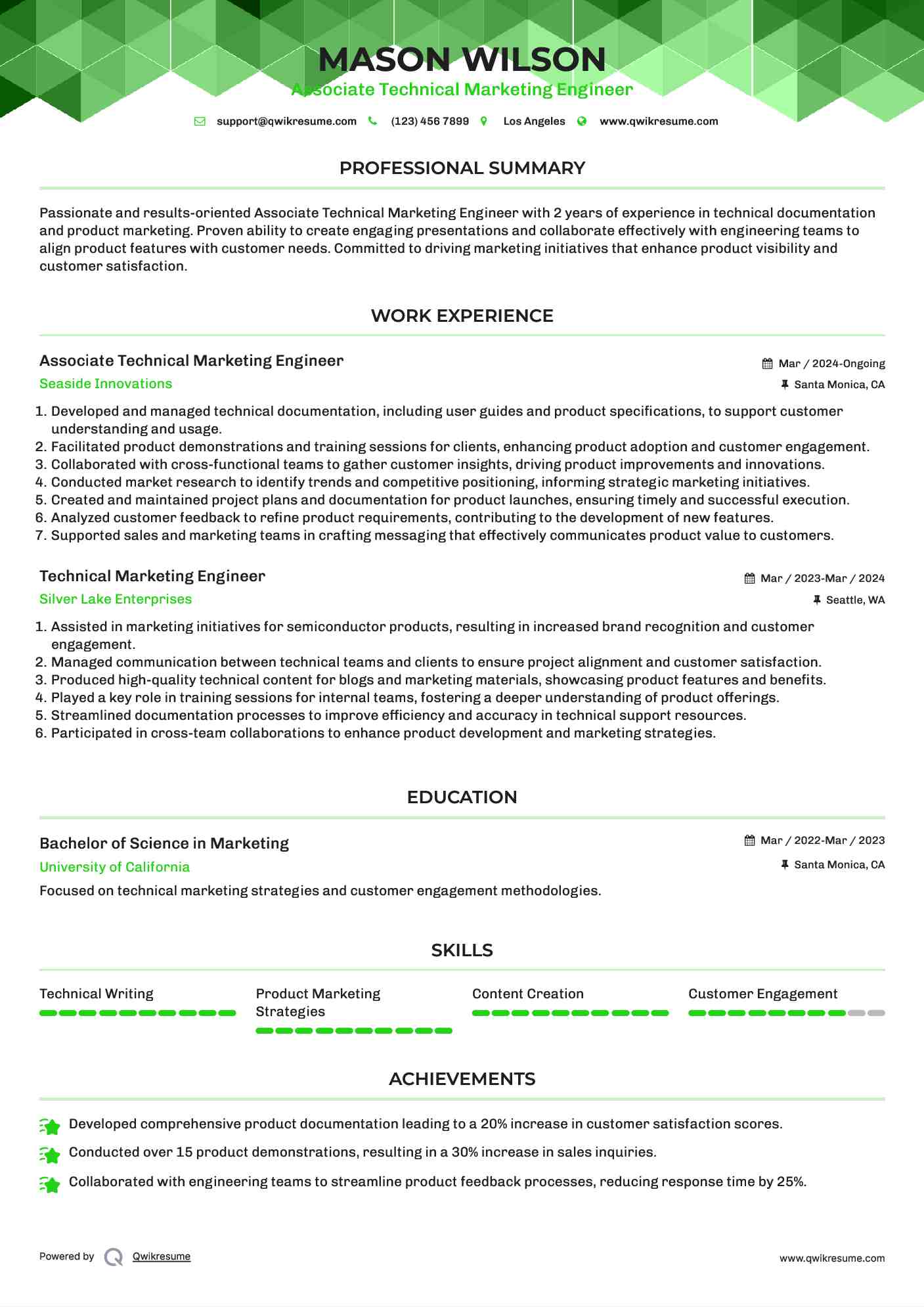 Associate Technical Marketing Engineer Resume Format