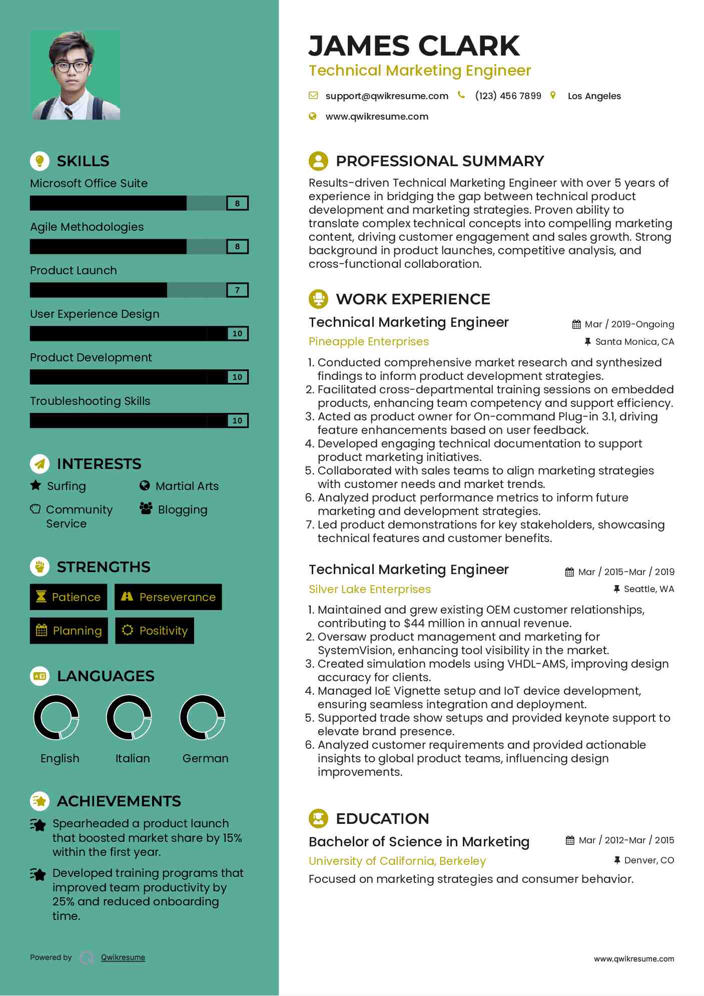 Technical Marketing Engineer Resume Example