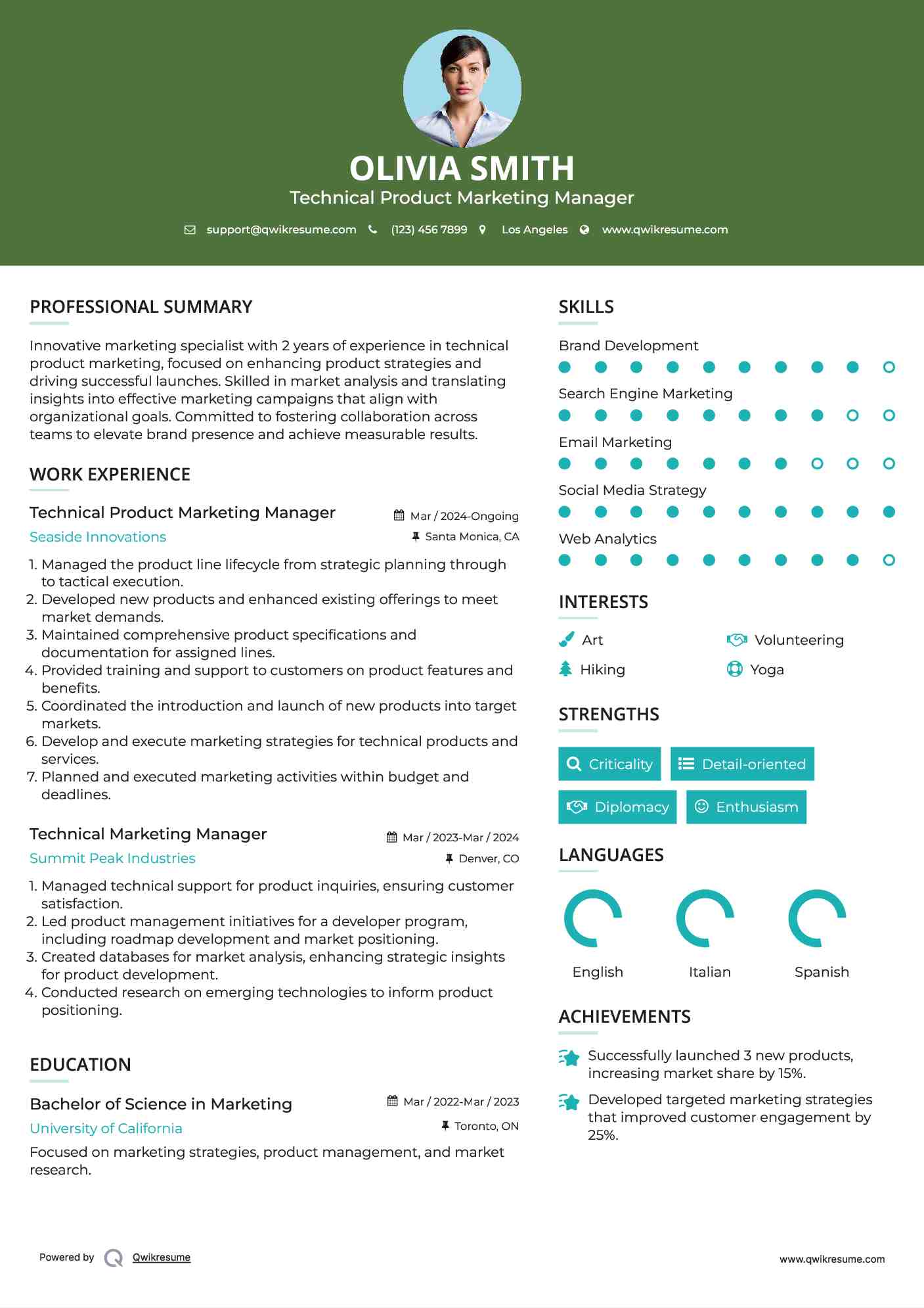 Technical Product Marketing Manager Resume Format