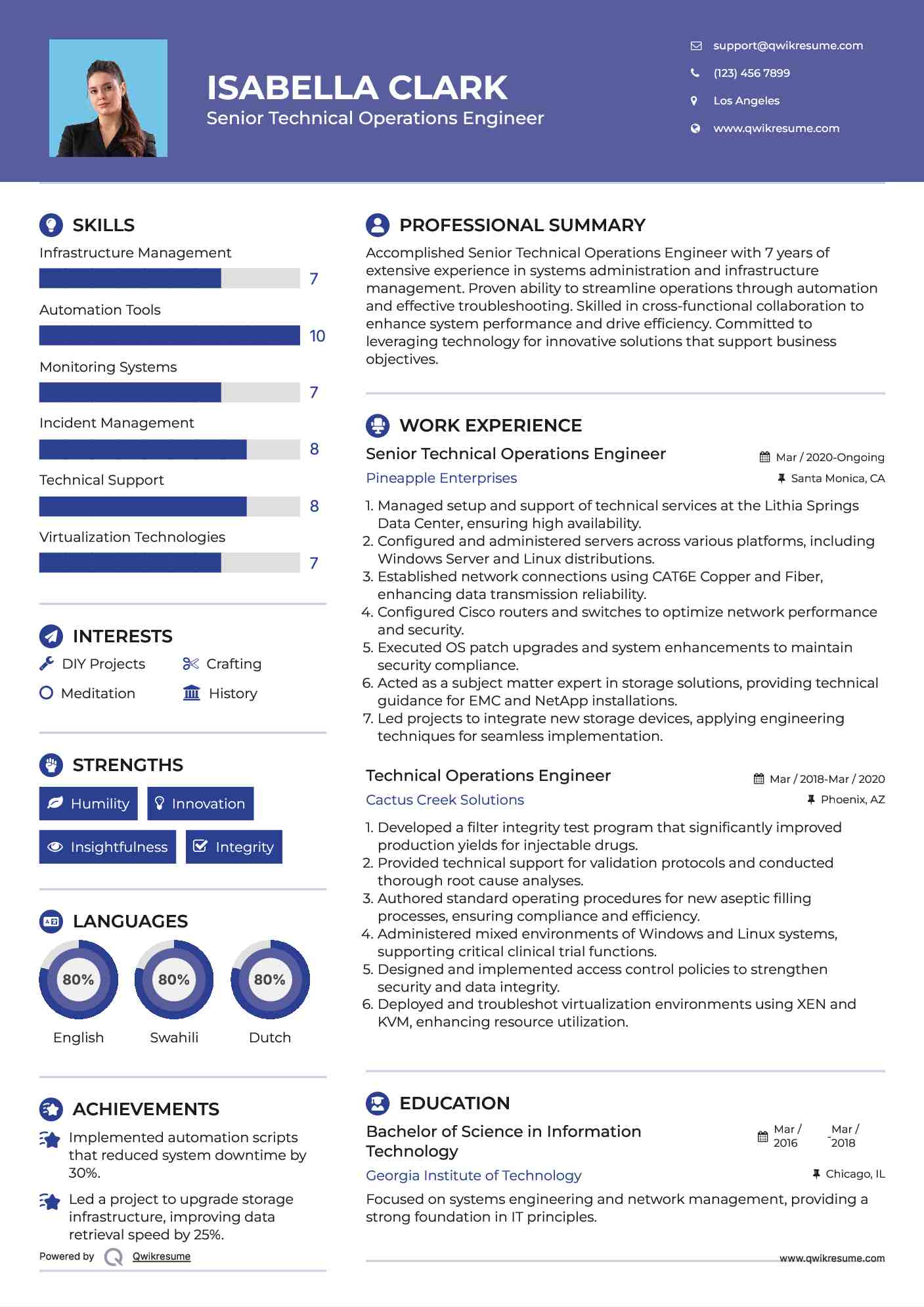 Senior Technical Operations Engineer Resume Format