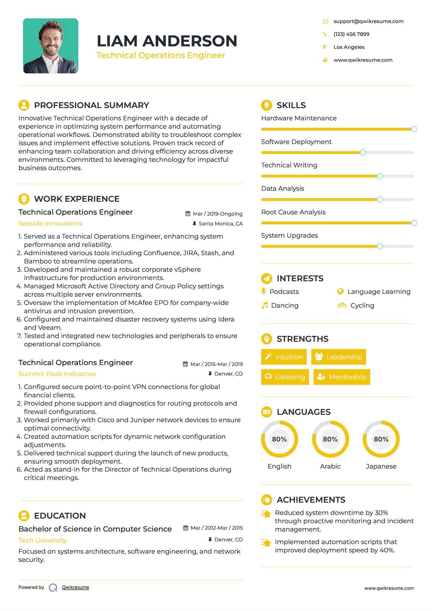 Technical Operations Engineer Resume Sample