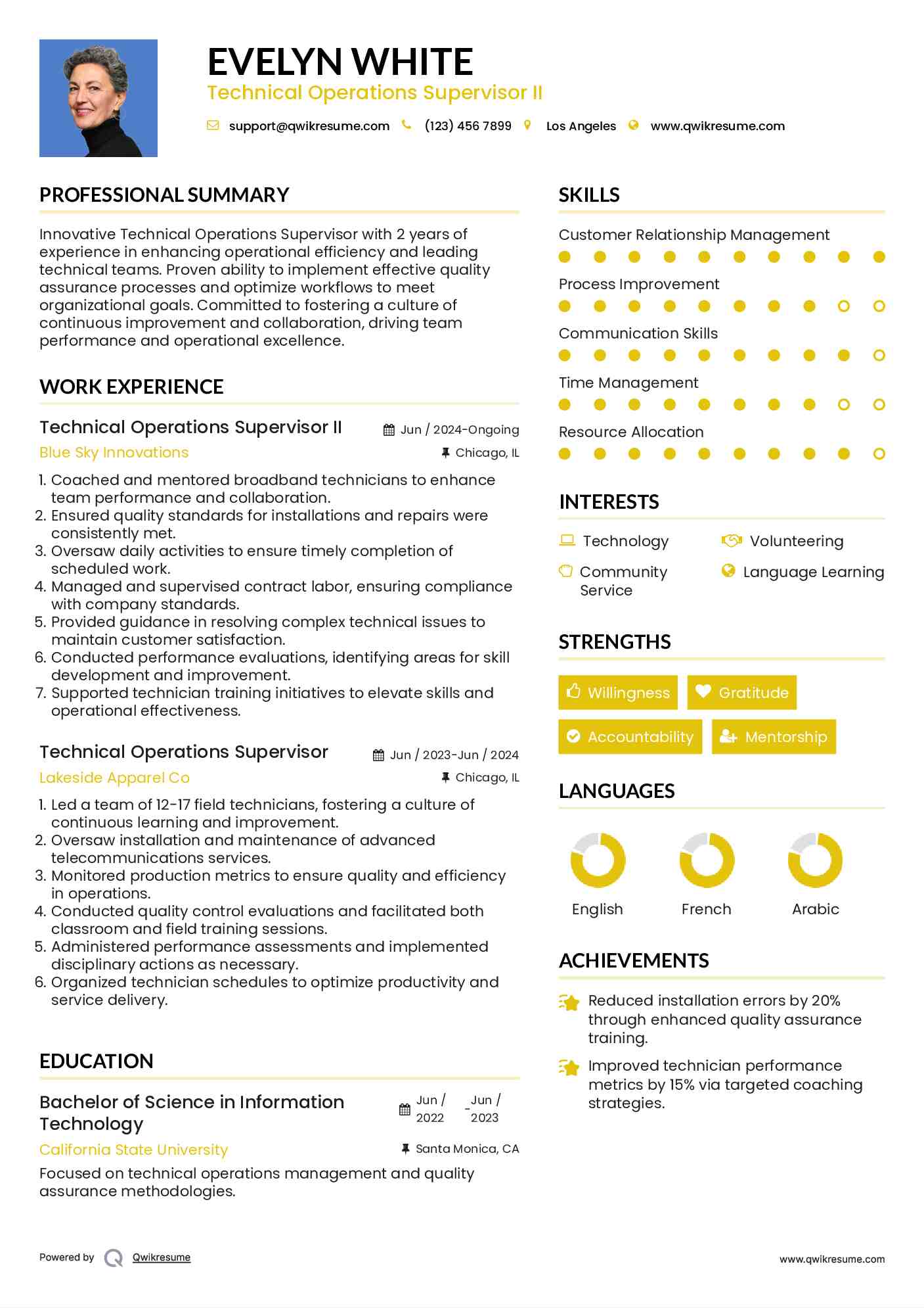 Technical Operations Supervisor II Resume Format